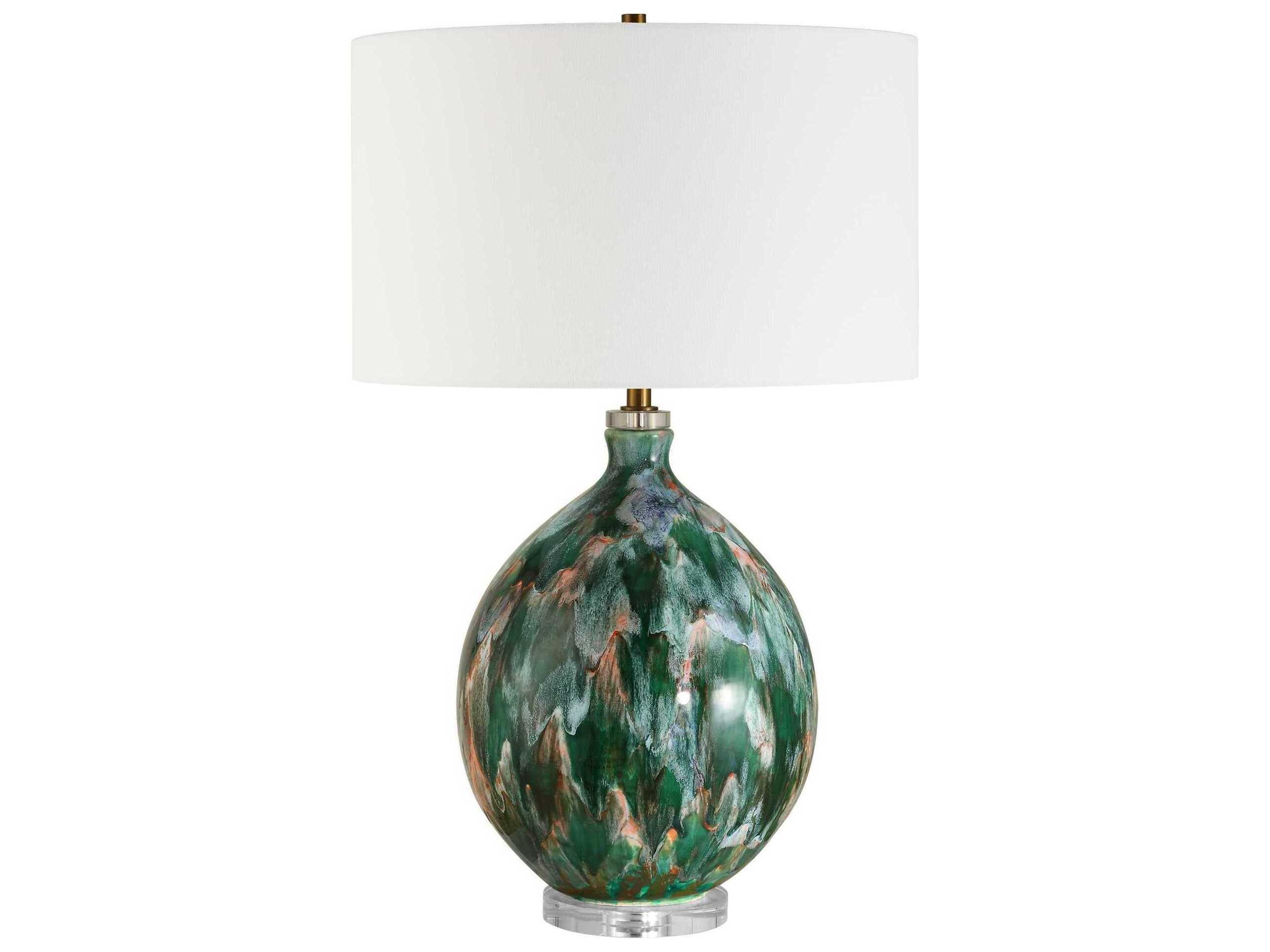 Uttermost Mihaela Blue Dark Green Round Drum Hardback Buffet Lamp