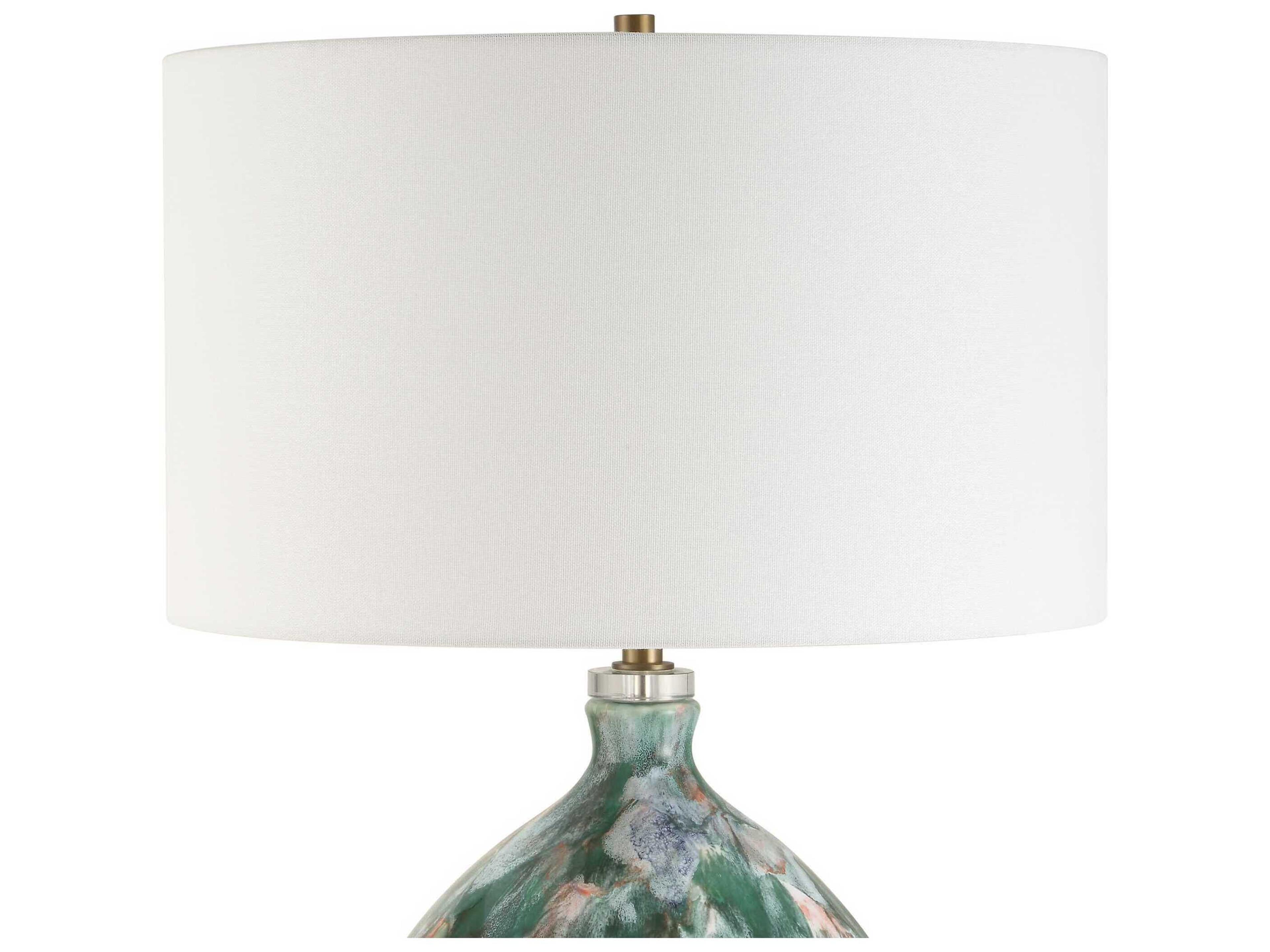 Uttermost Mihaela Blue Dark Green Round Drum Hardback Buffet Lamp
