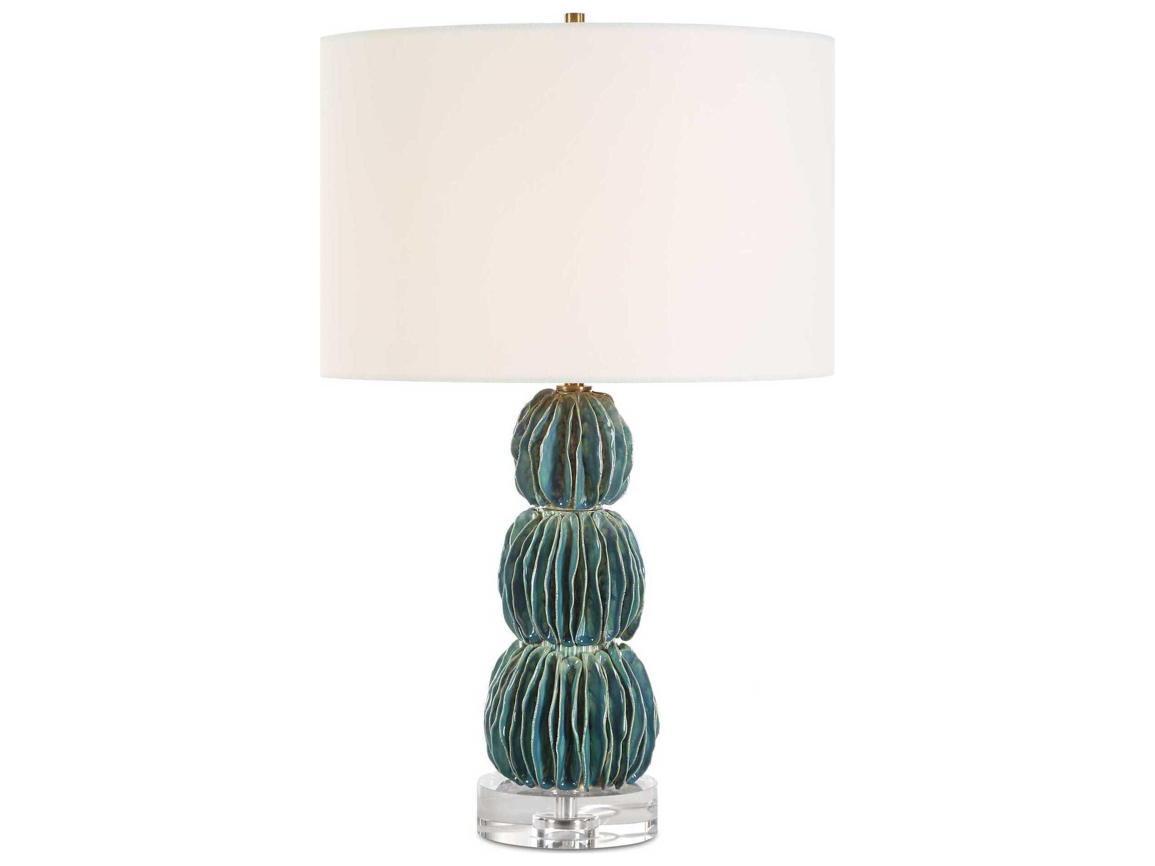 Uttermost Bonaire A Distressed Mottled Teal Blue Round Drum Hardback Buffet Lamp