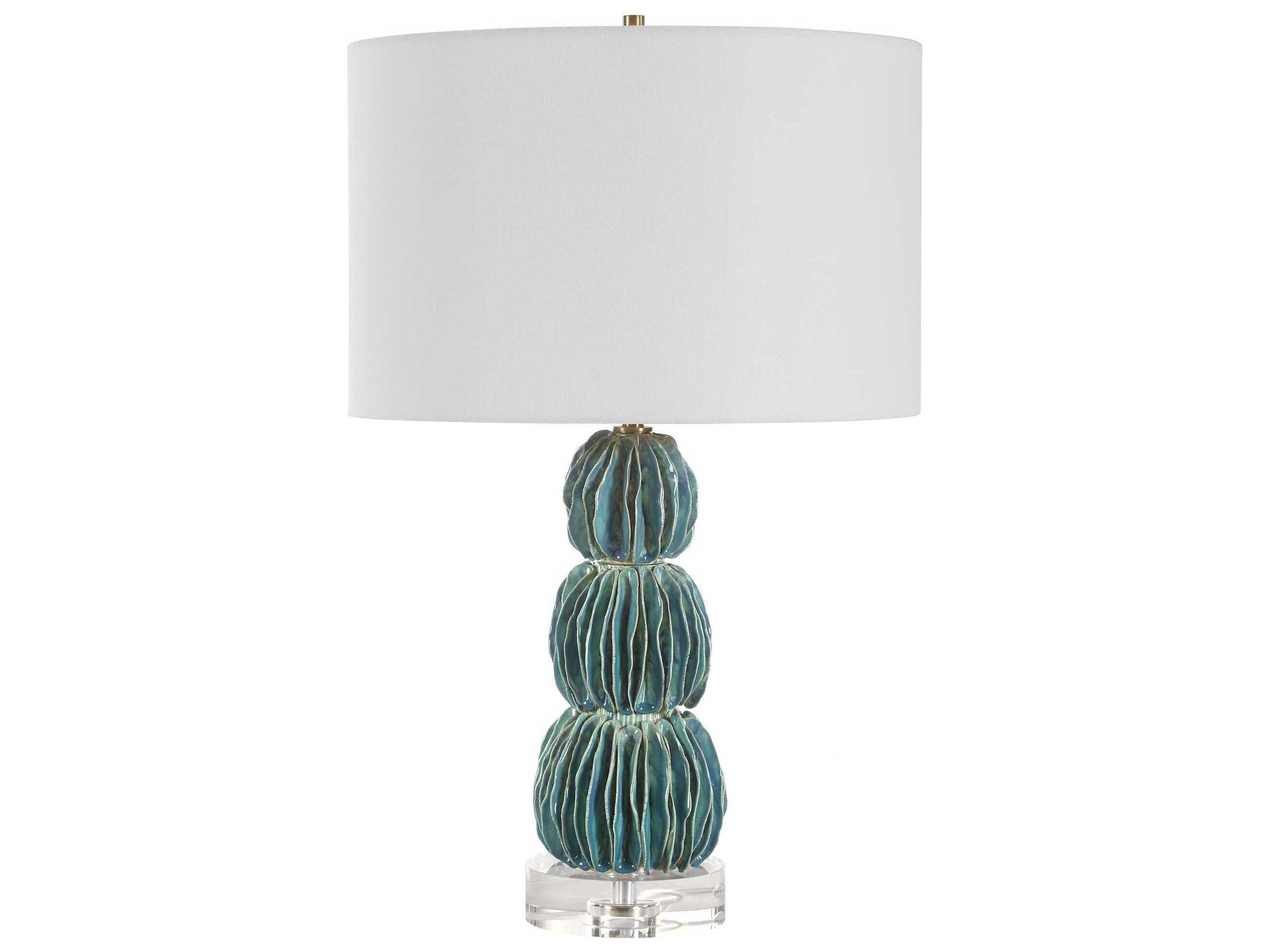 Uttermost Bonaire A Distressed Mottled Teal Blue Round Drum Hardback Buffet Lamp