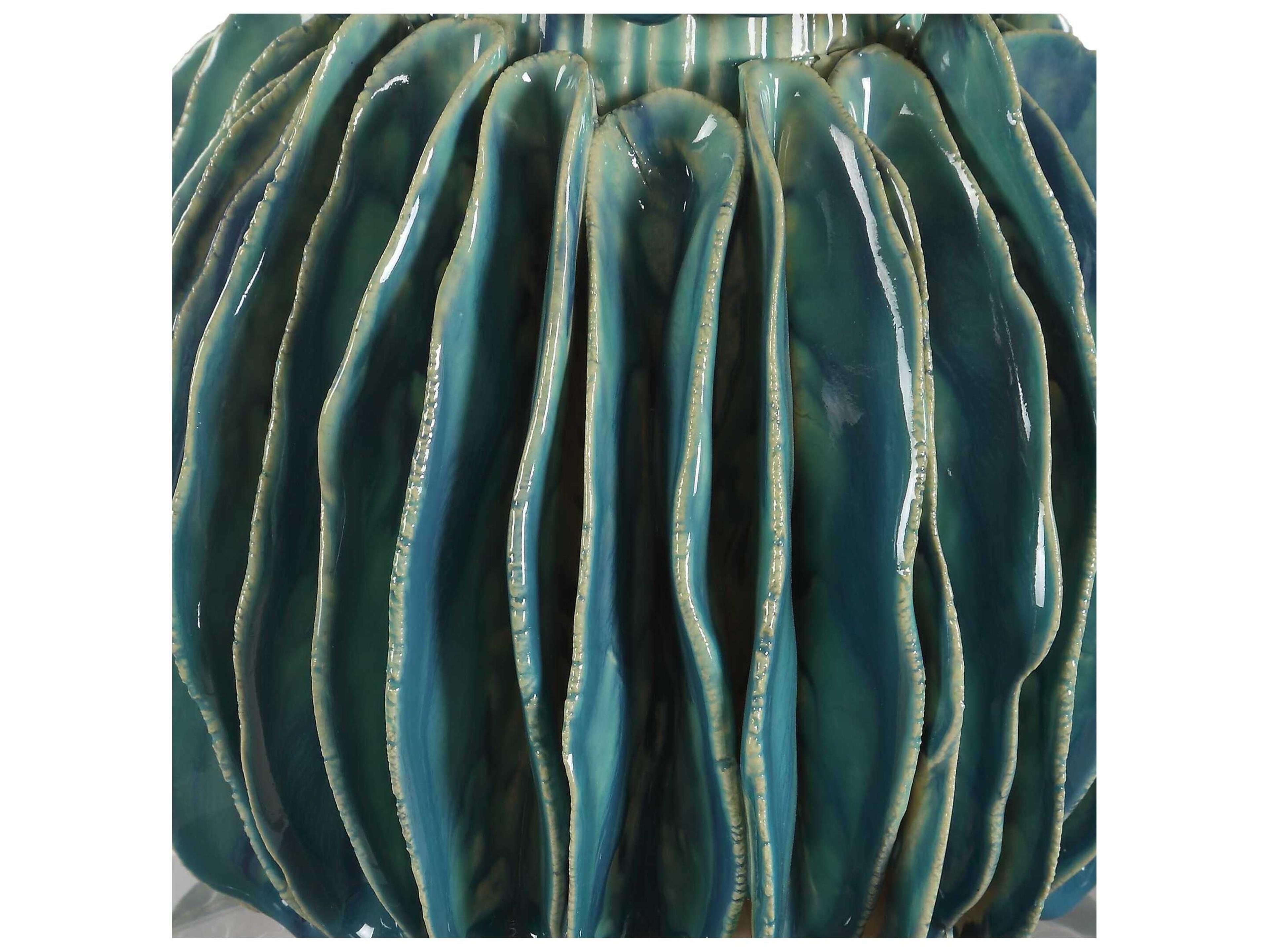 Uttermost Bonaire A Distressed Mottled Teal Blue Round Drum Hardback Buffet Lamp