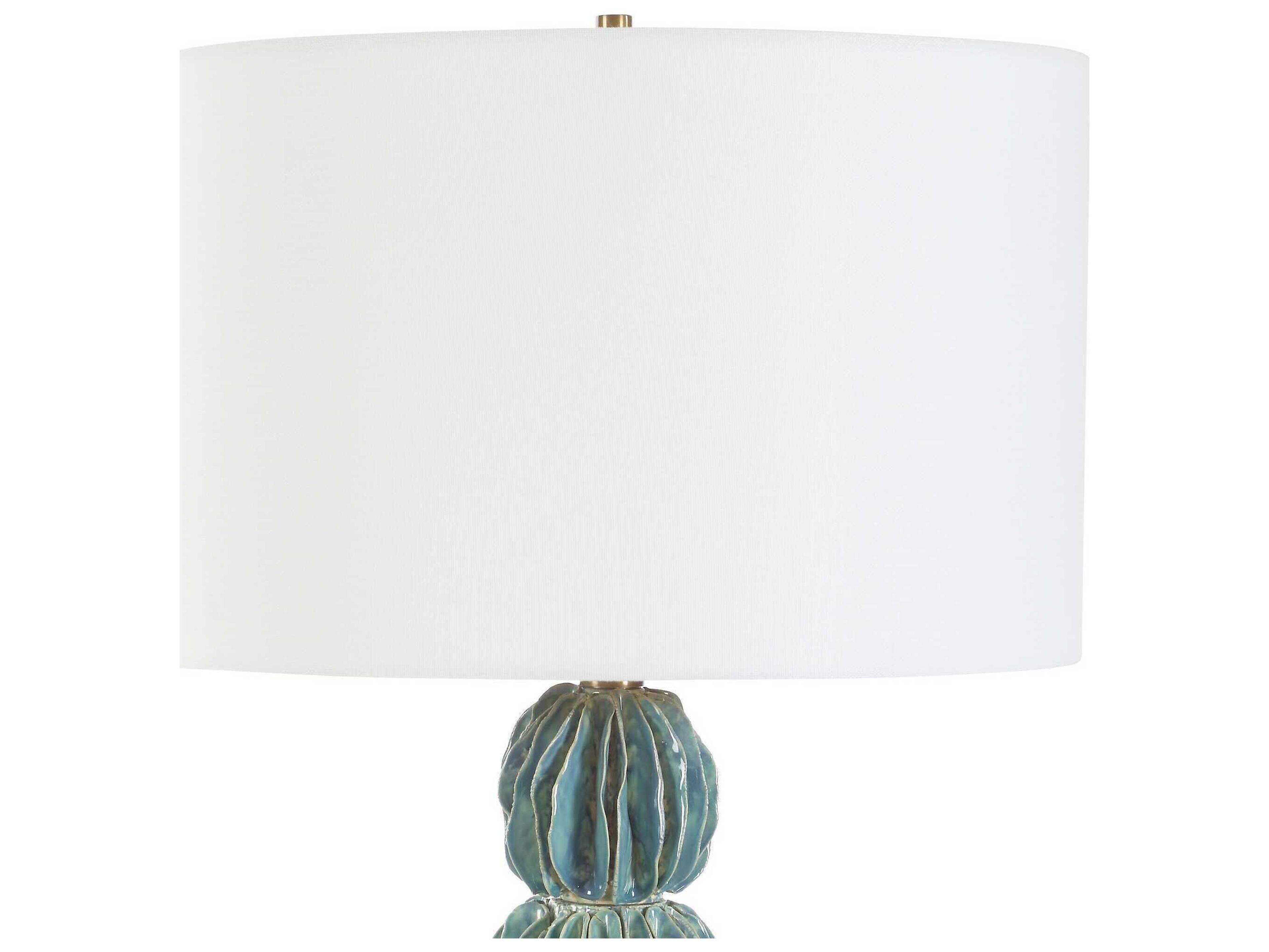Uttermost Bonaire A Distressed Mottled Teal Blue Round Drum Hardback Buffet Lamp