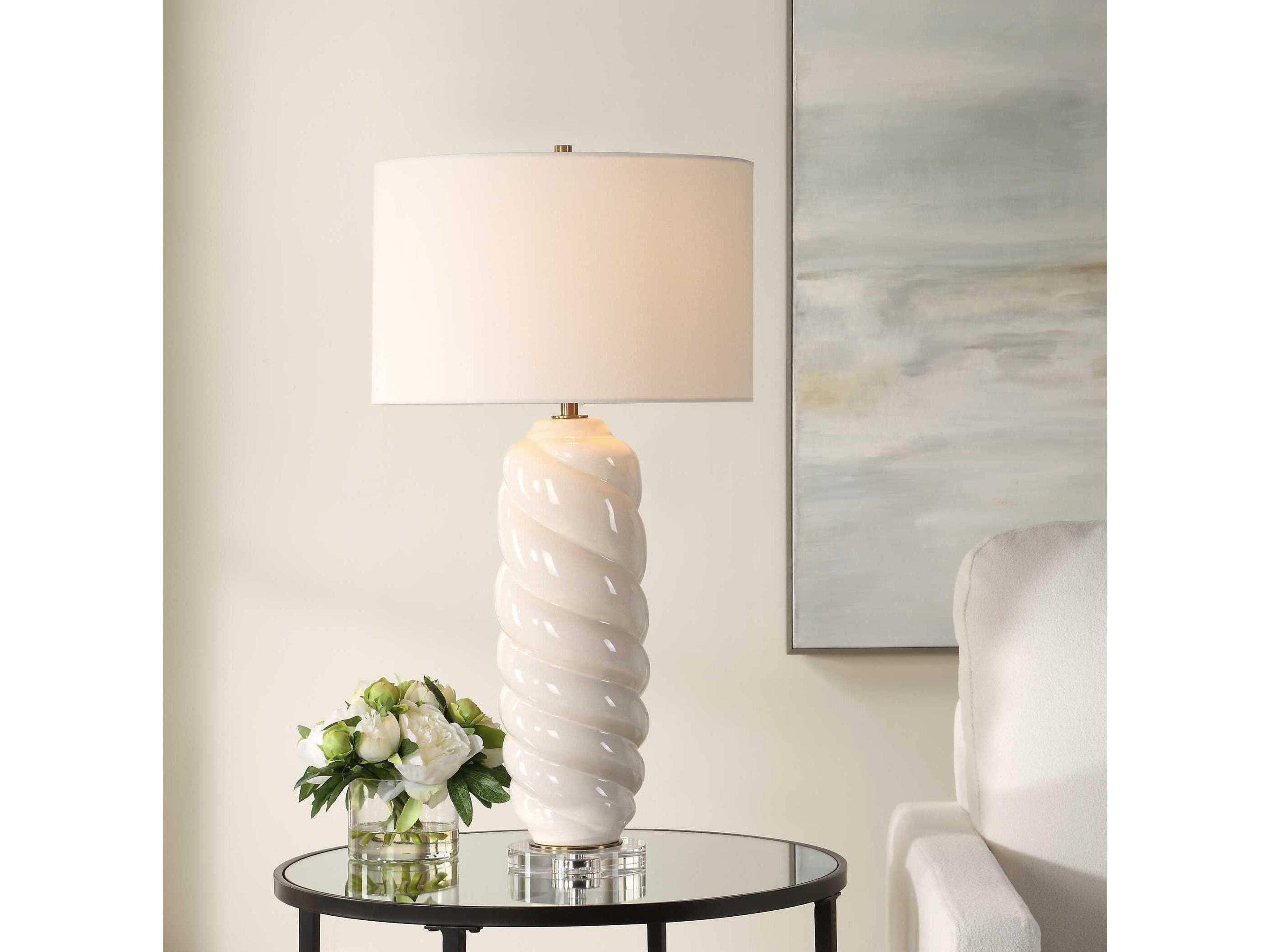 Uttermost Anneli White Round Drum Hardback Buffet Lamp