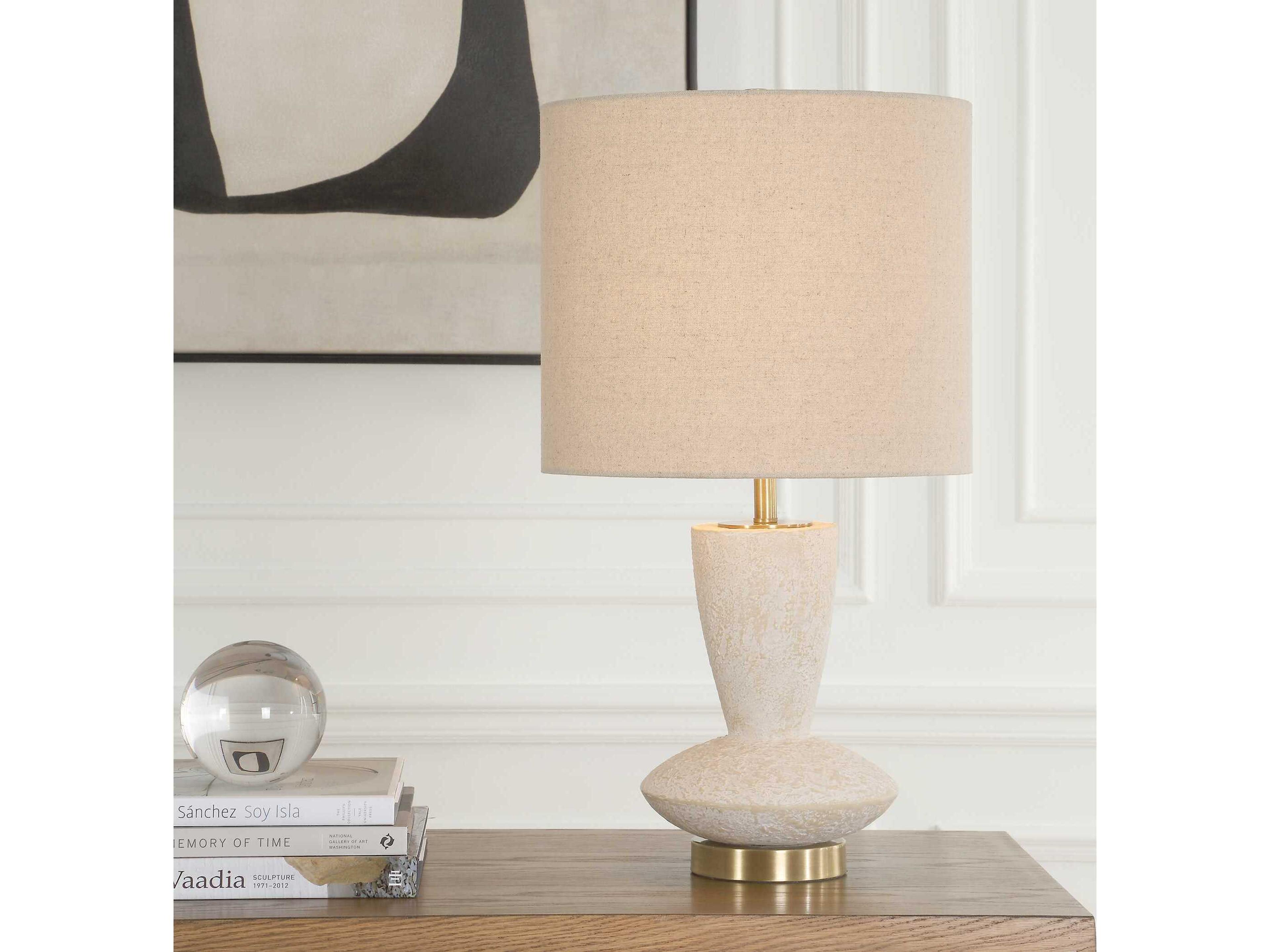 Uttermost Doreyn Aged Ivory Round Drum Hardback Off White Buffet Lamp