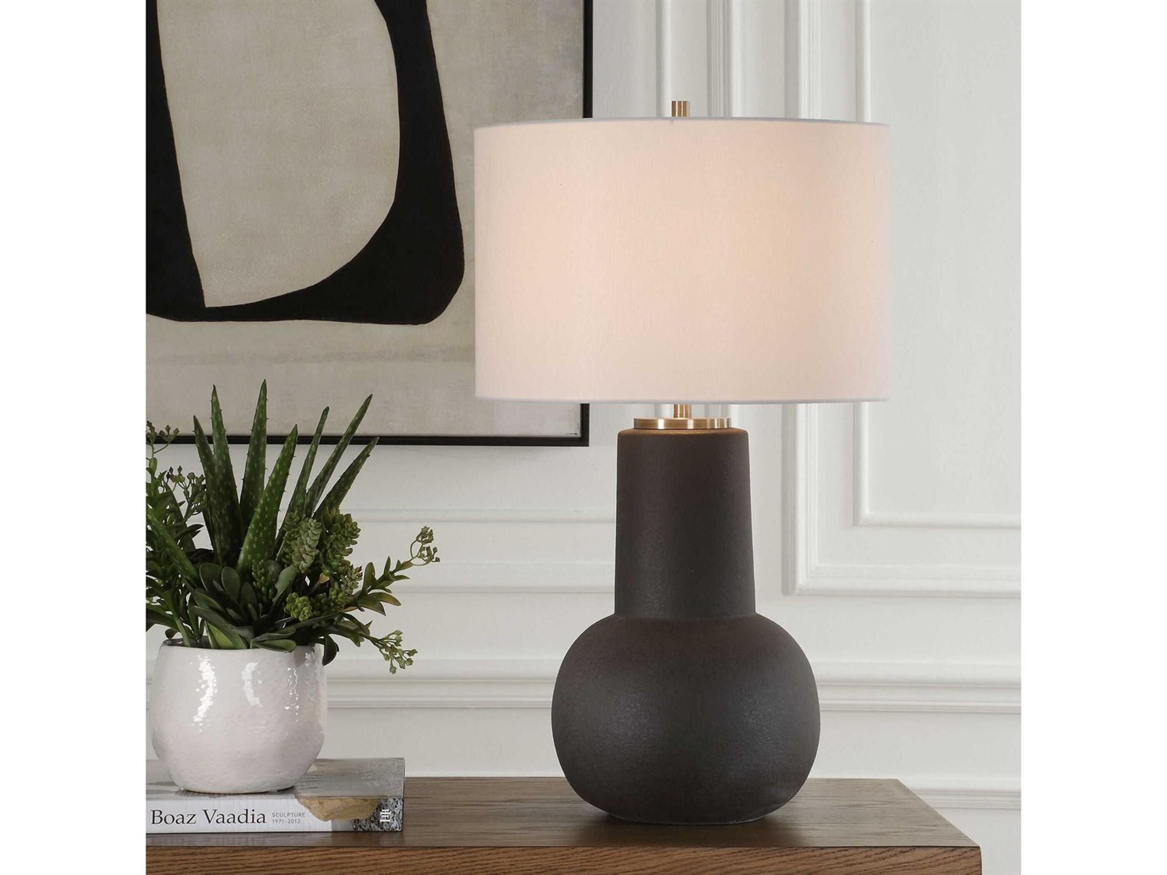 Uttermost Robson Rustic Bronze Round Drum Hardback Black Buffet Lamp