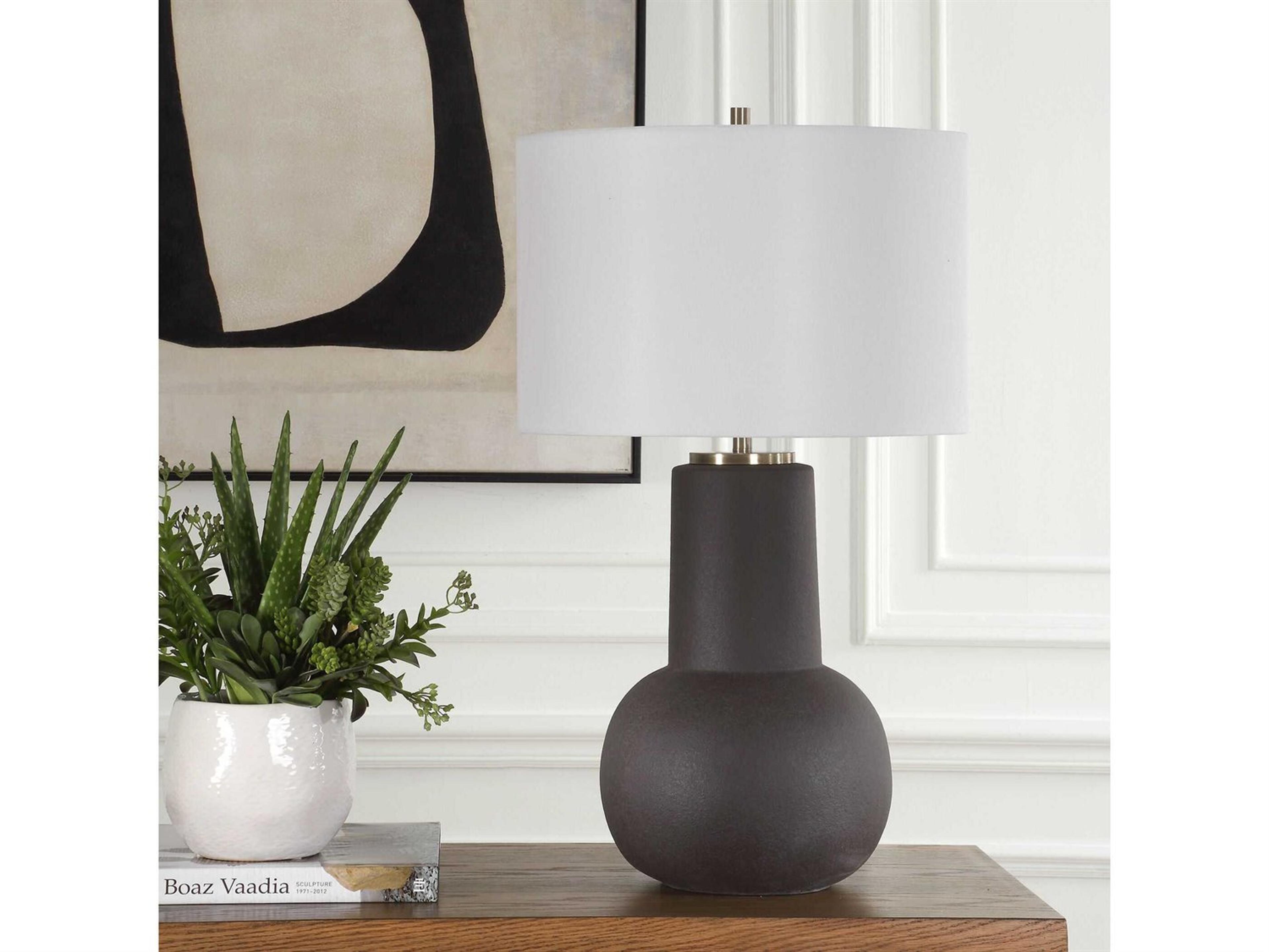 Uttermost Robson Rustic Bronze Round Drum Hardback Black Buffet Lamp