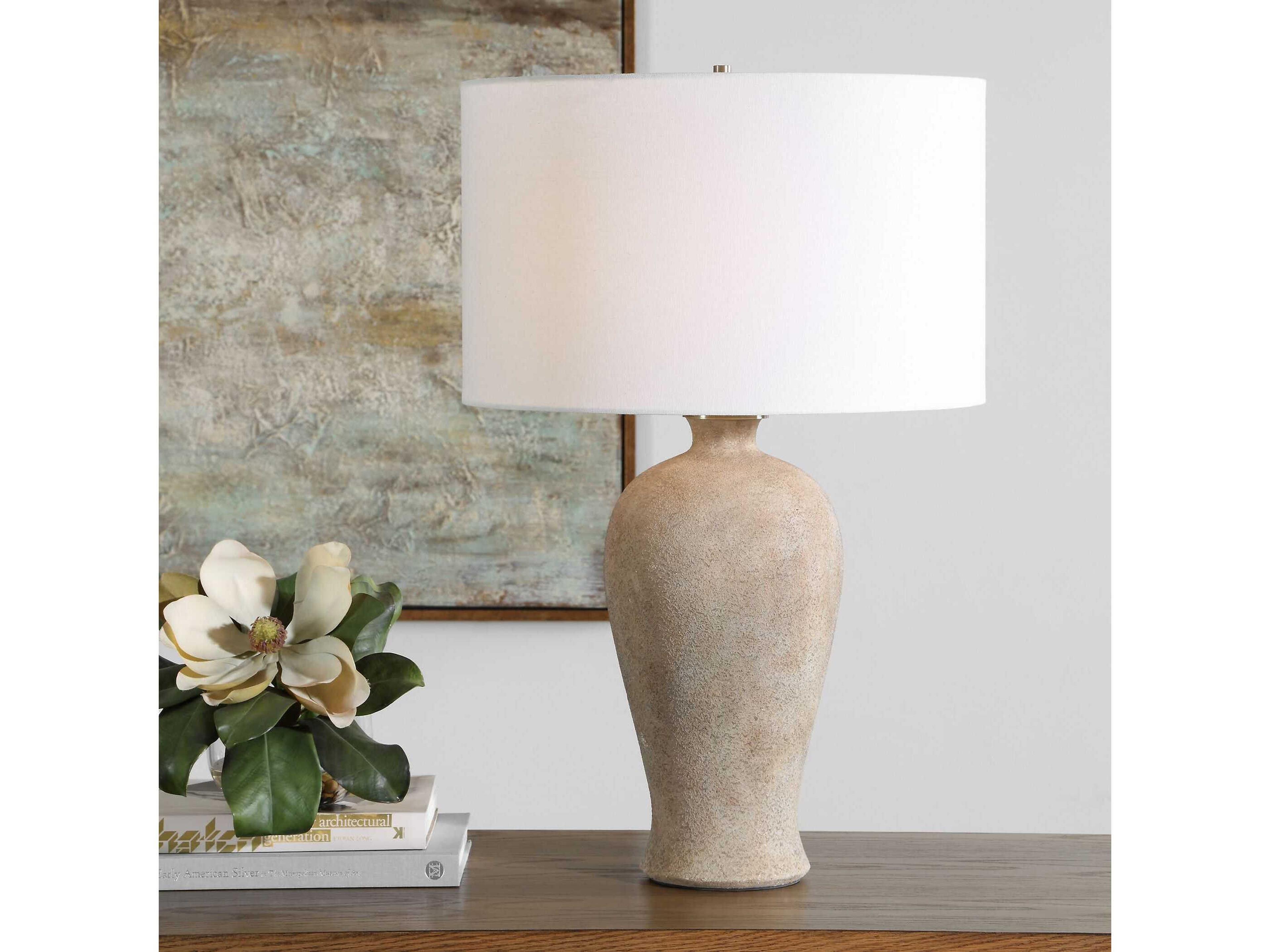 Uttermost Torres Neutral Round Drum Hardback Brown Buffet Lamp