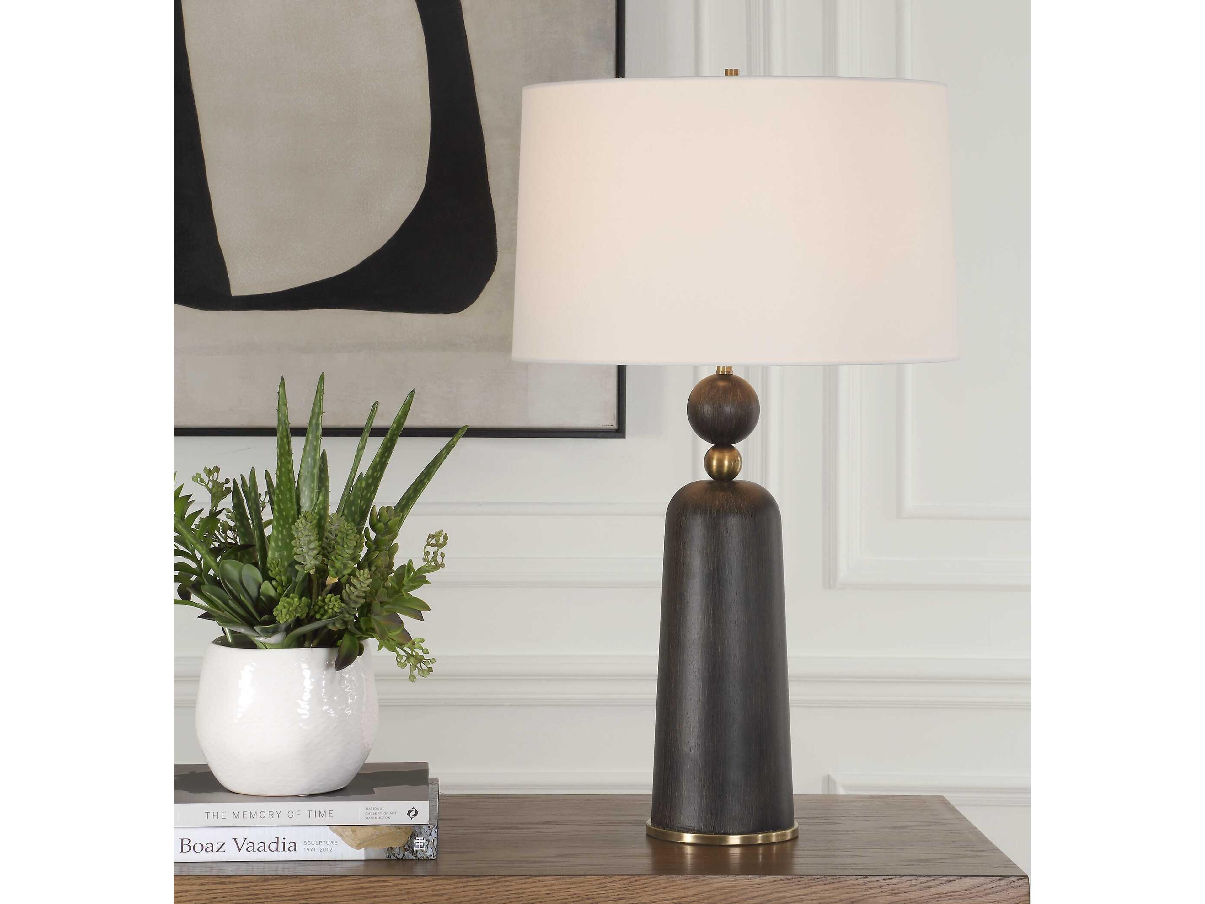 Uttermost McQuinn Dark Walnut Round Hardback Brown Buffet Lamp