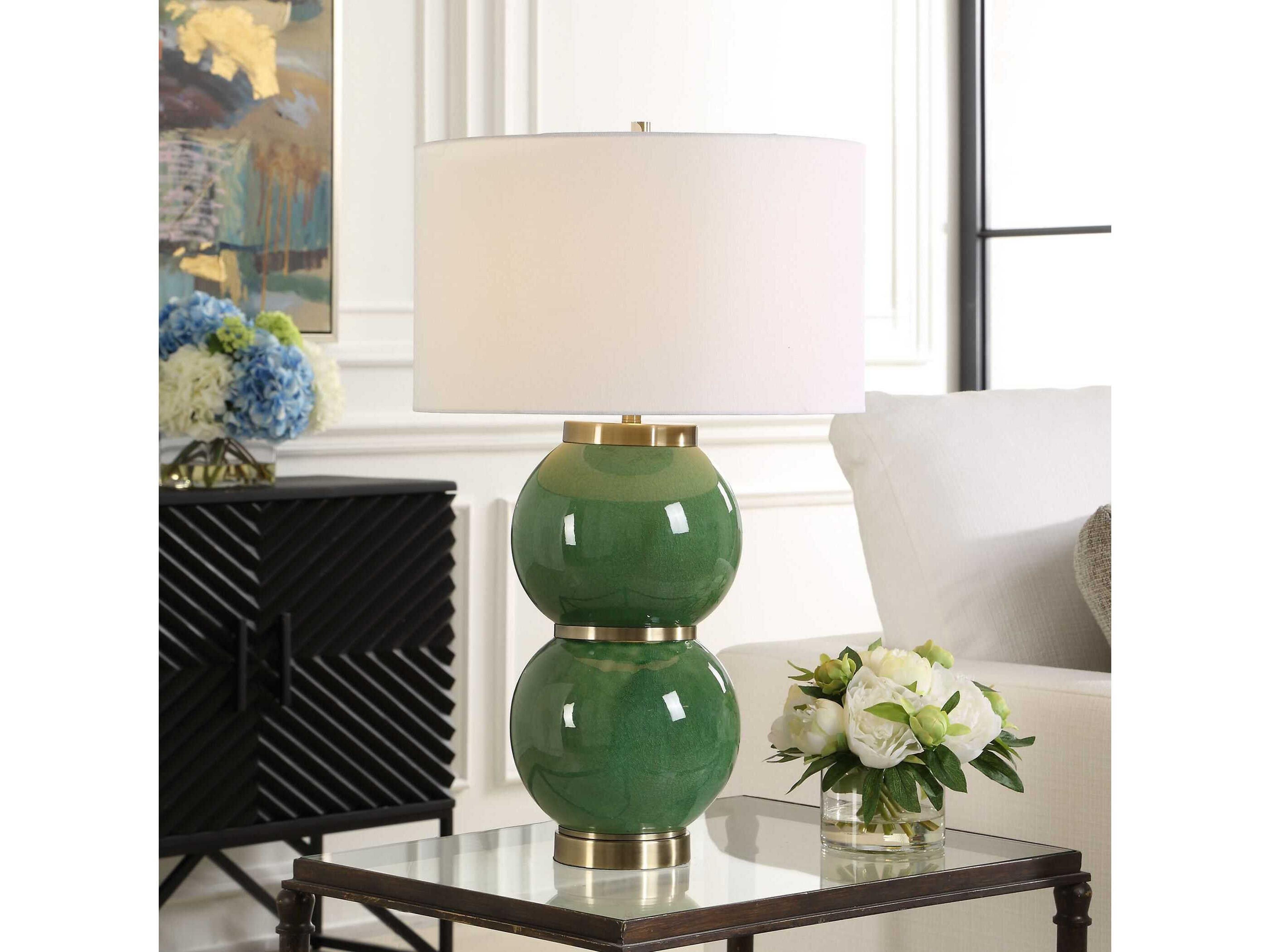 Uttermost Banner Moss Green Round Hardback Buffet Lamp