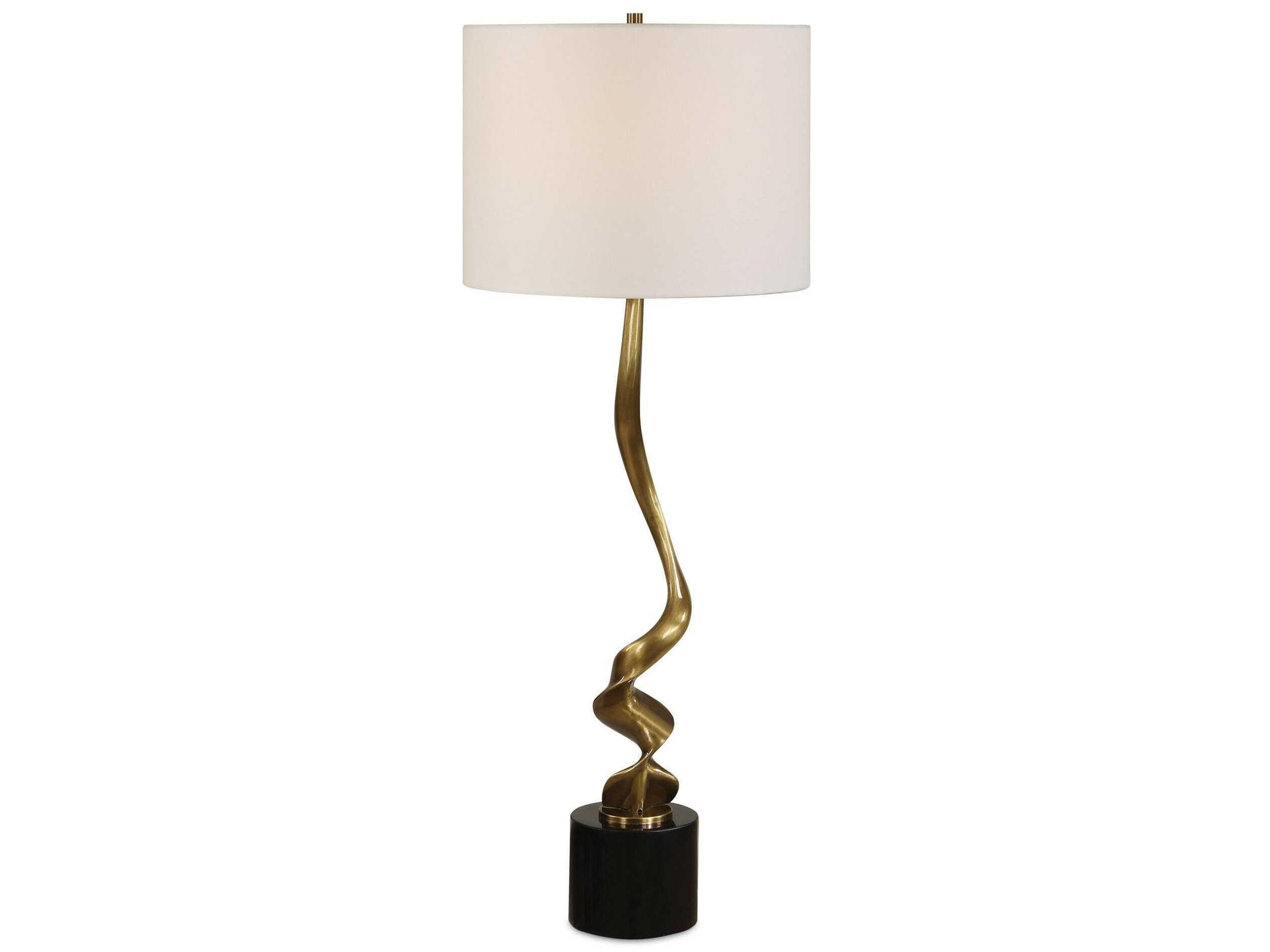 Spiraling Antique Brass Drum Hardback Gold Buffet Lamp