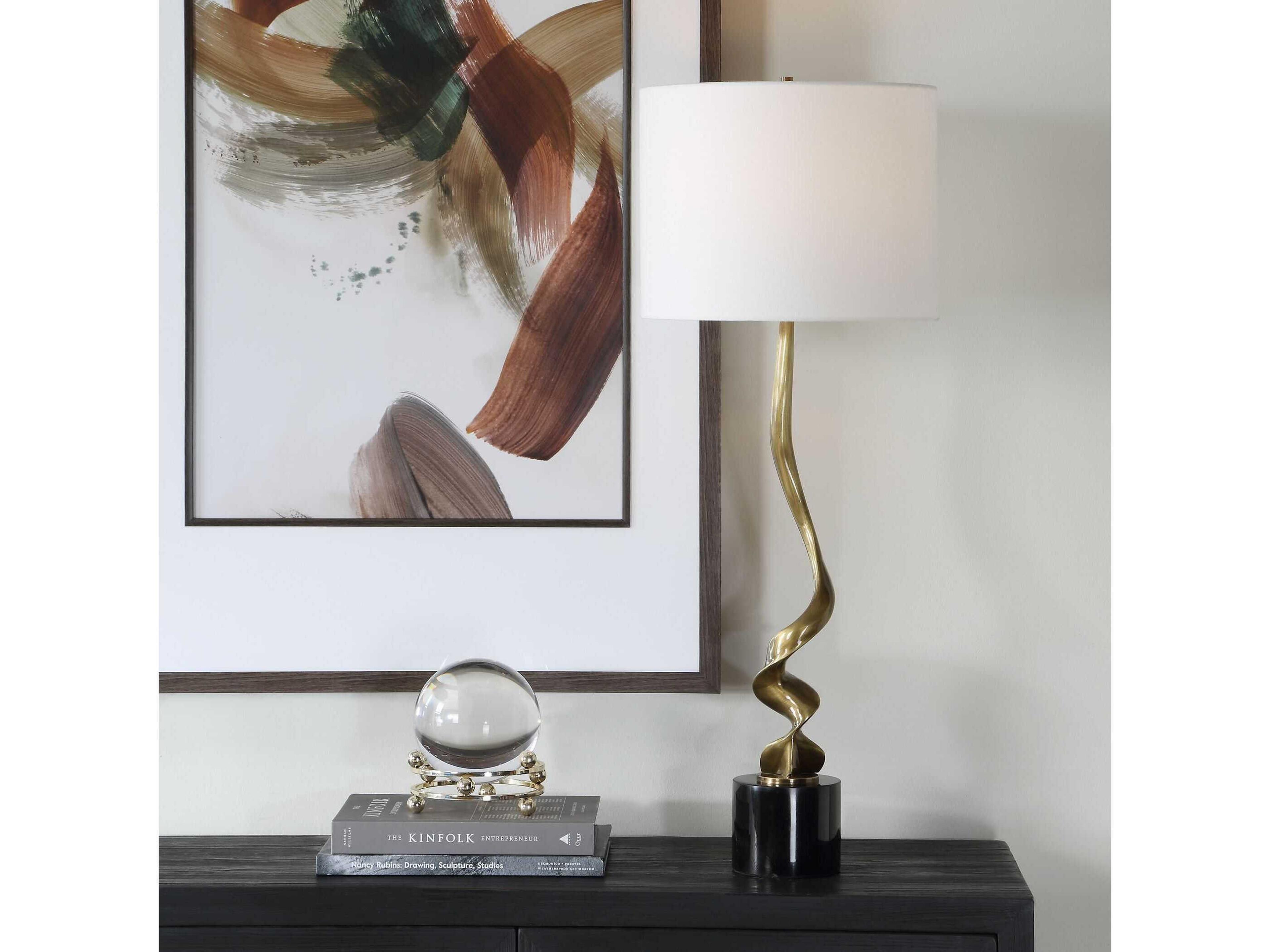 Uttermost Spiraling Antique Brass Drum Hardback Gold Buffet Lamp