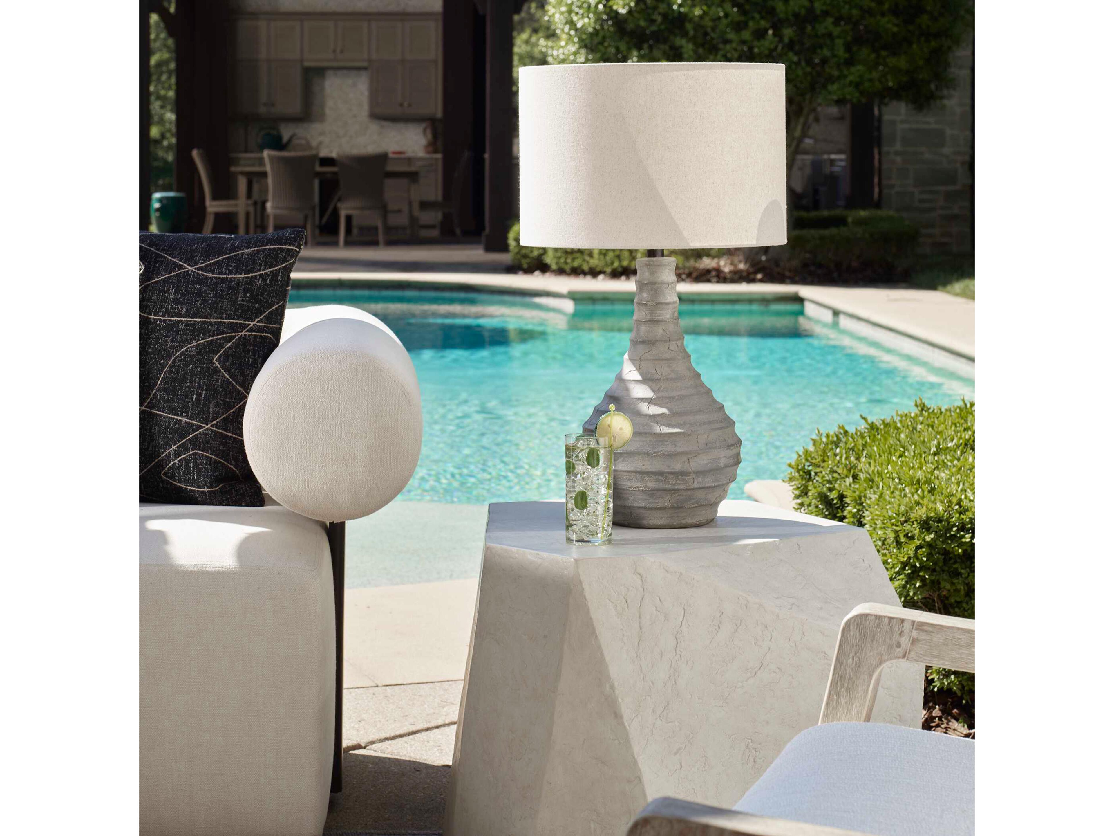 Uttermost Stratum Distressed Gray Dark Bronze Round Drum Buffet Lamp