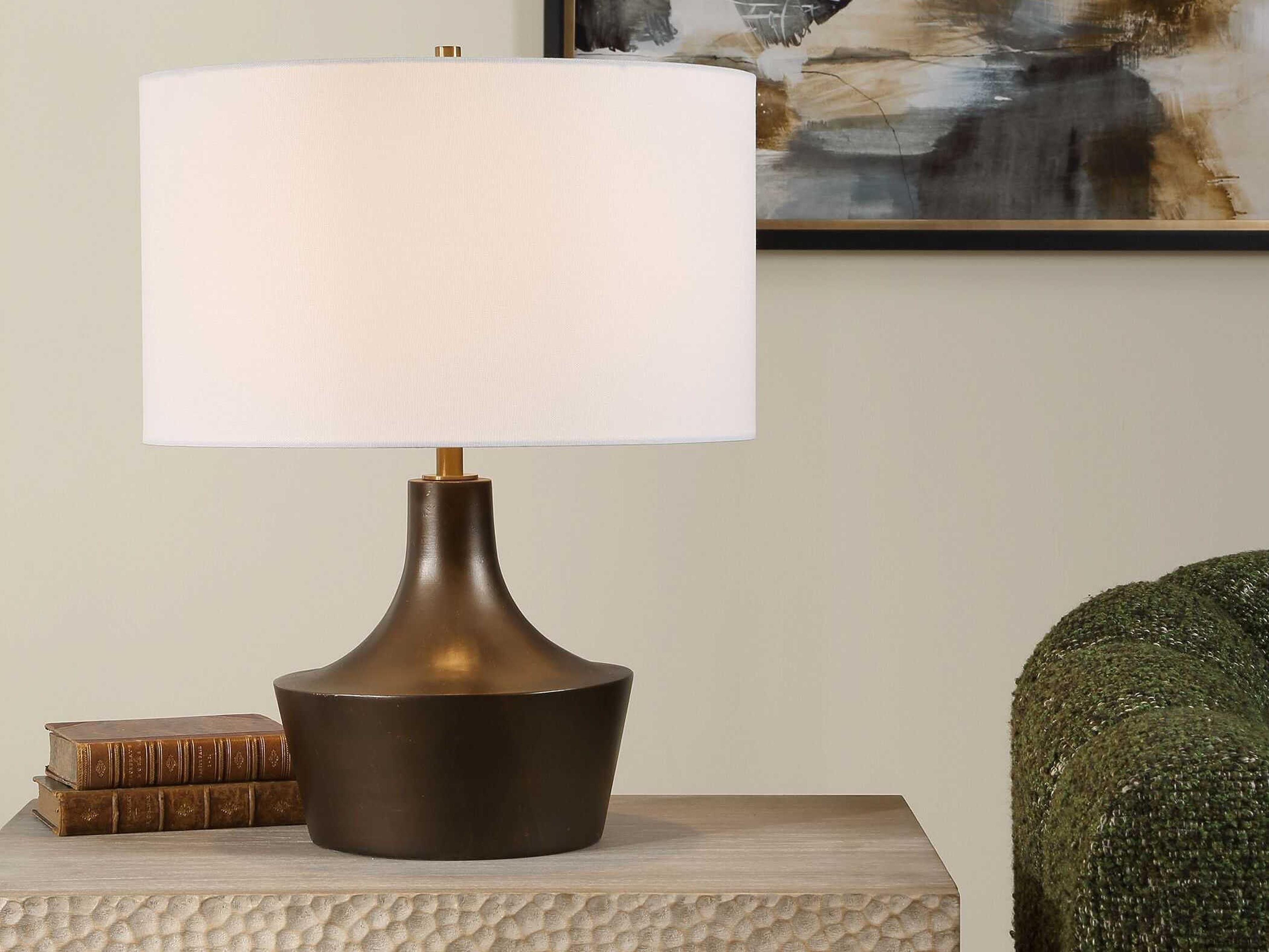 Uttermost Paseo Warm Bronze Round Drum Hardback Brown Table Lamp