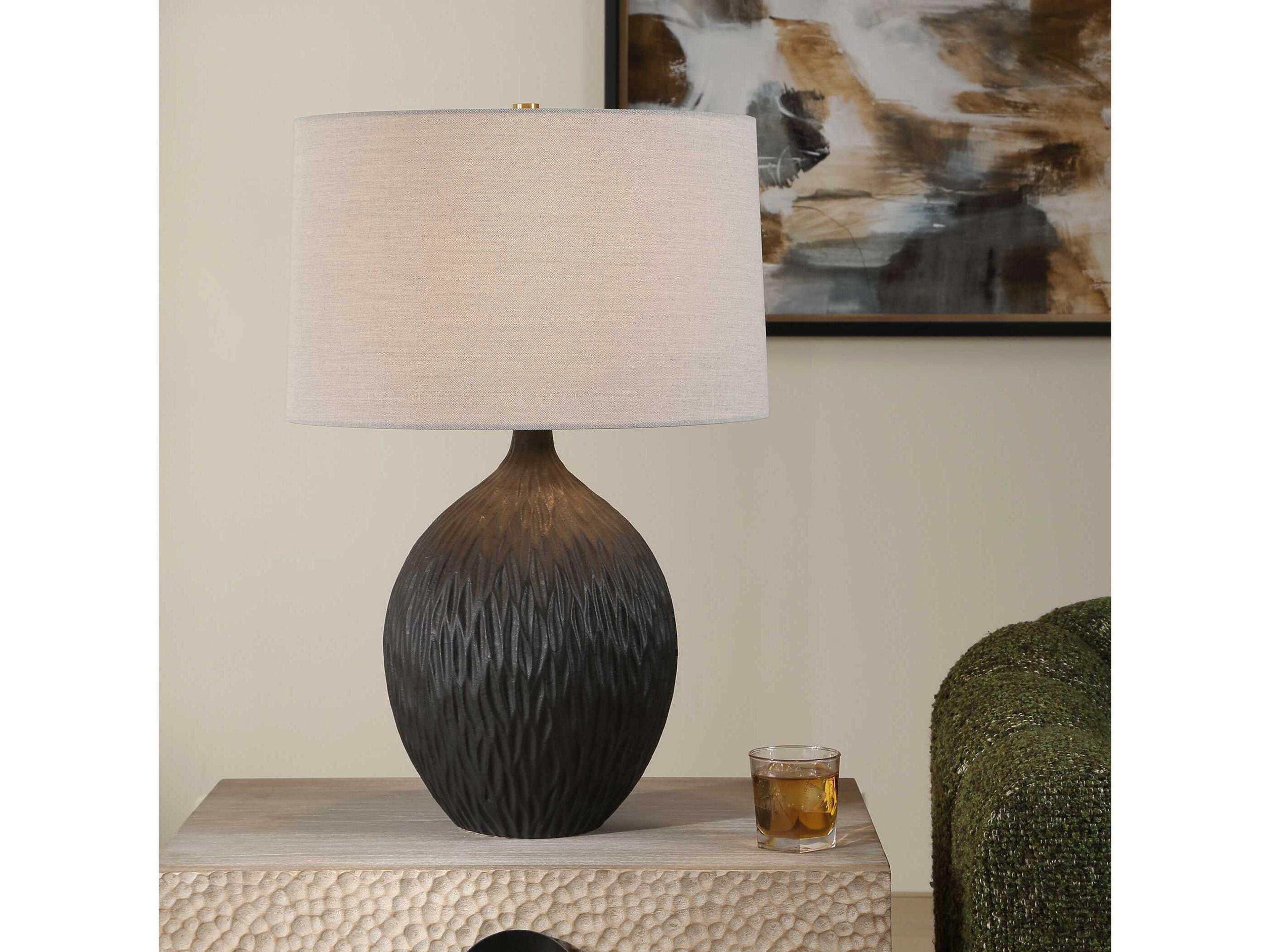 Uttermost Levee Satin Black Slightly Tapered Round Hardback Buffet Lamp