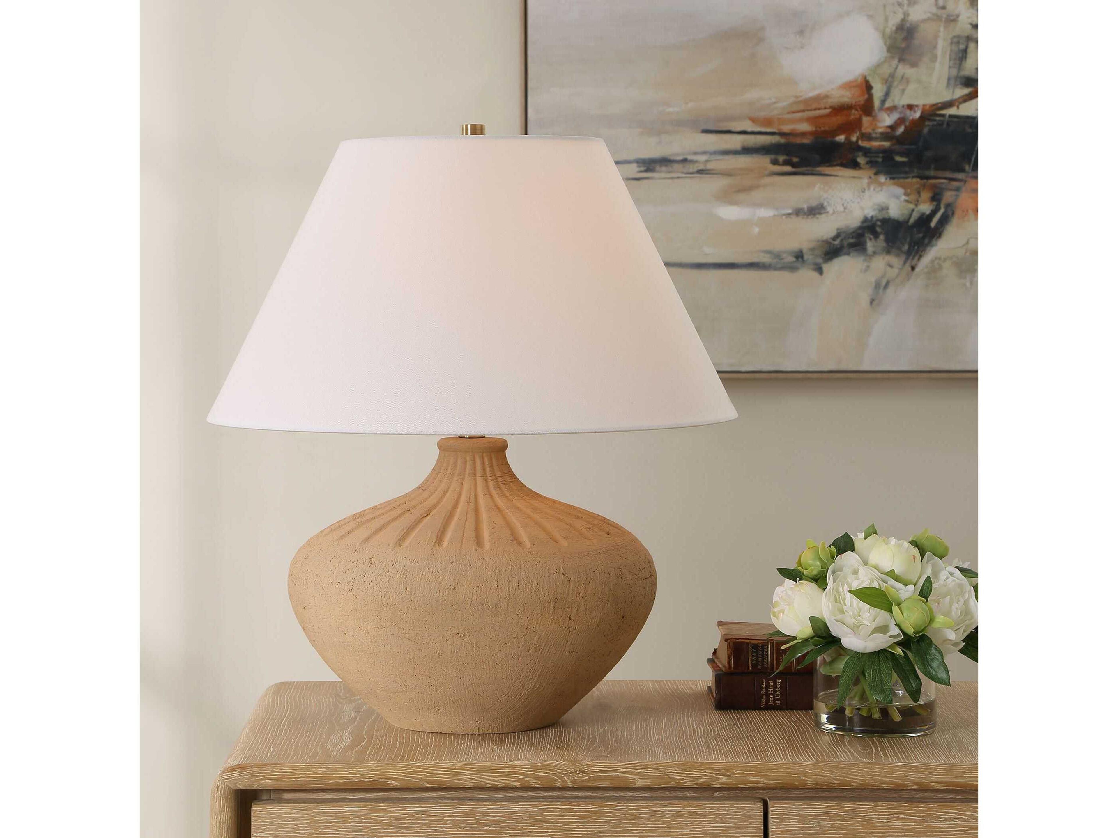 Uttermost Eldon Warm Earth Round Hardback Rolled Edge Brown Table Lamp