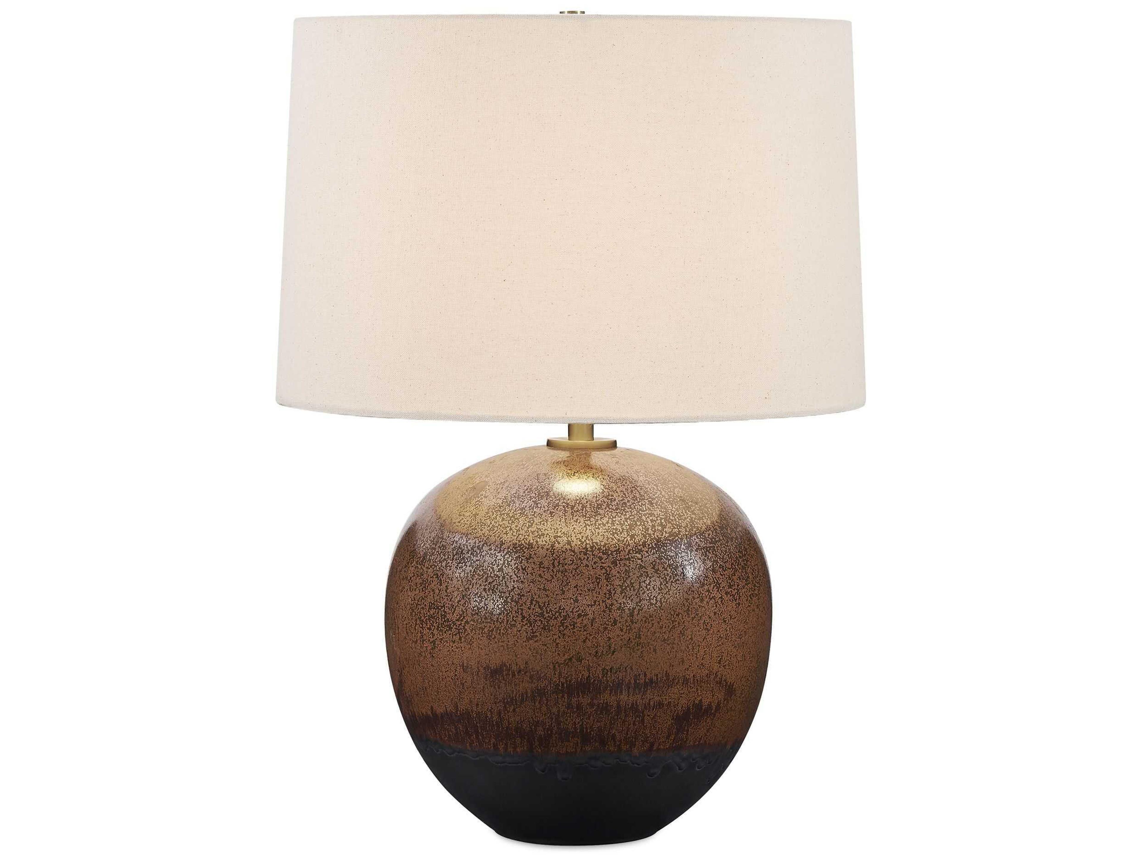 Brownell Metallic Rust Brown Round With Liner Bronze Table Lamp