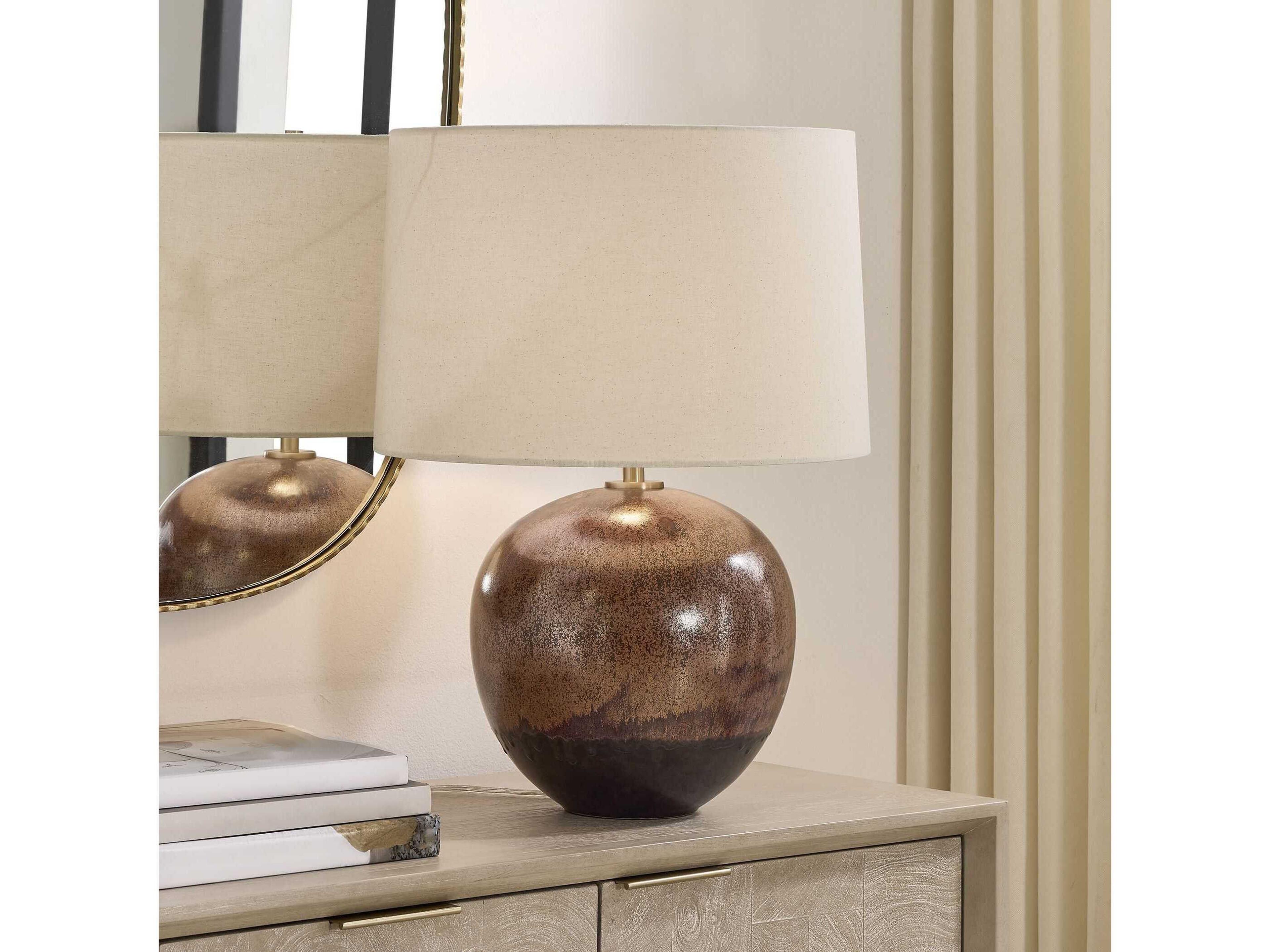 Uttermost Brownell Metallic Rust Brown Round With Liner Bronze Table Lamp