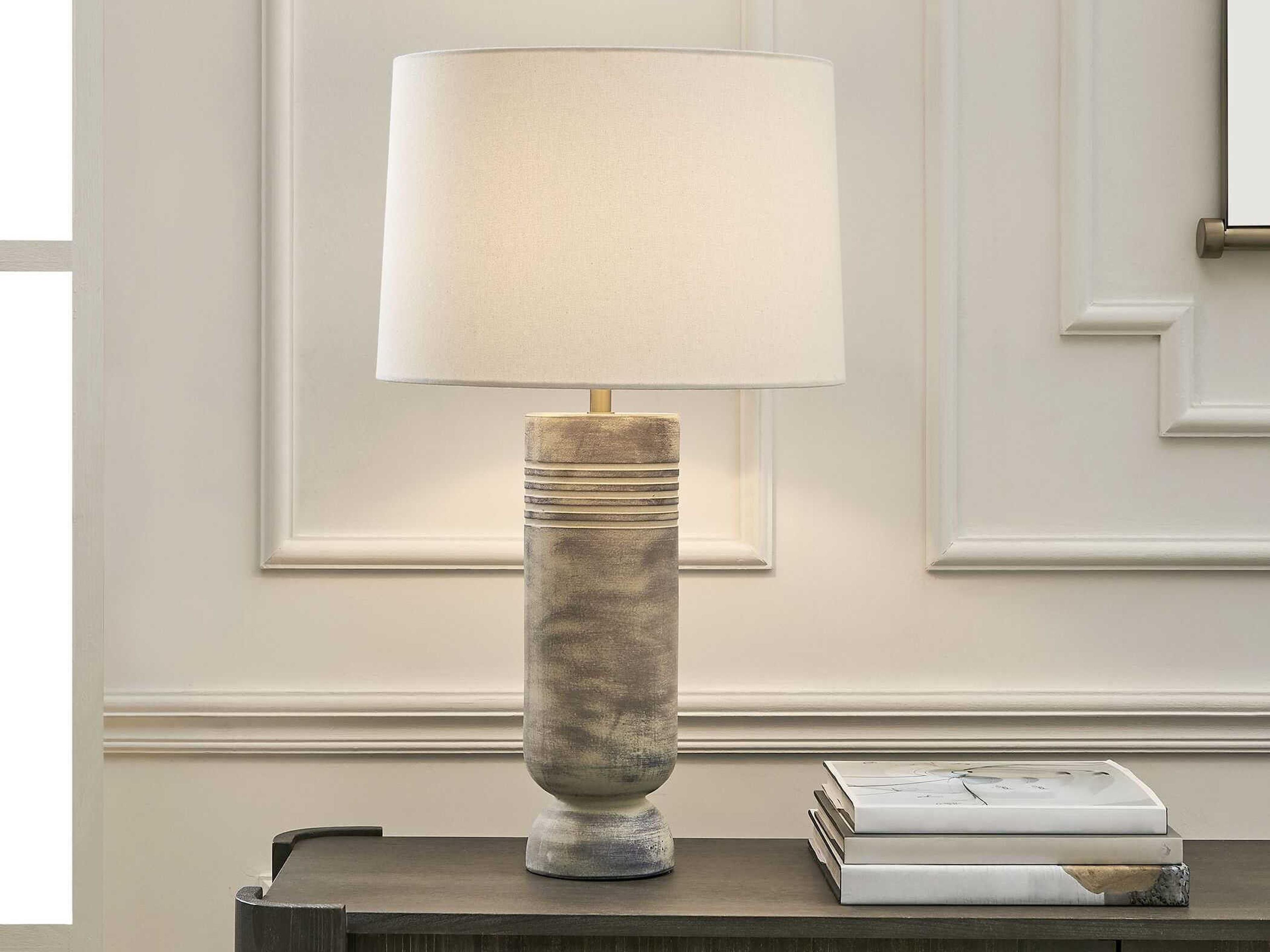 Uttermost Vale Subtle Gray Wash Round With Liner Brown Buffet Lamp