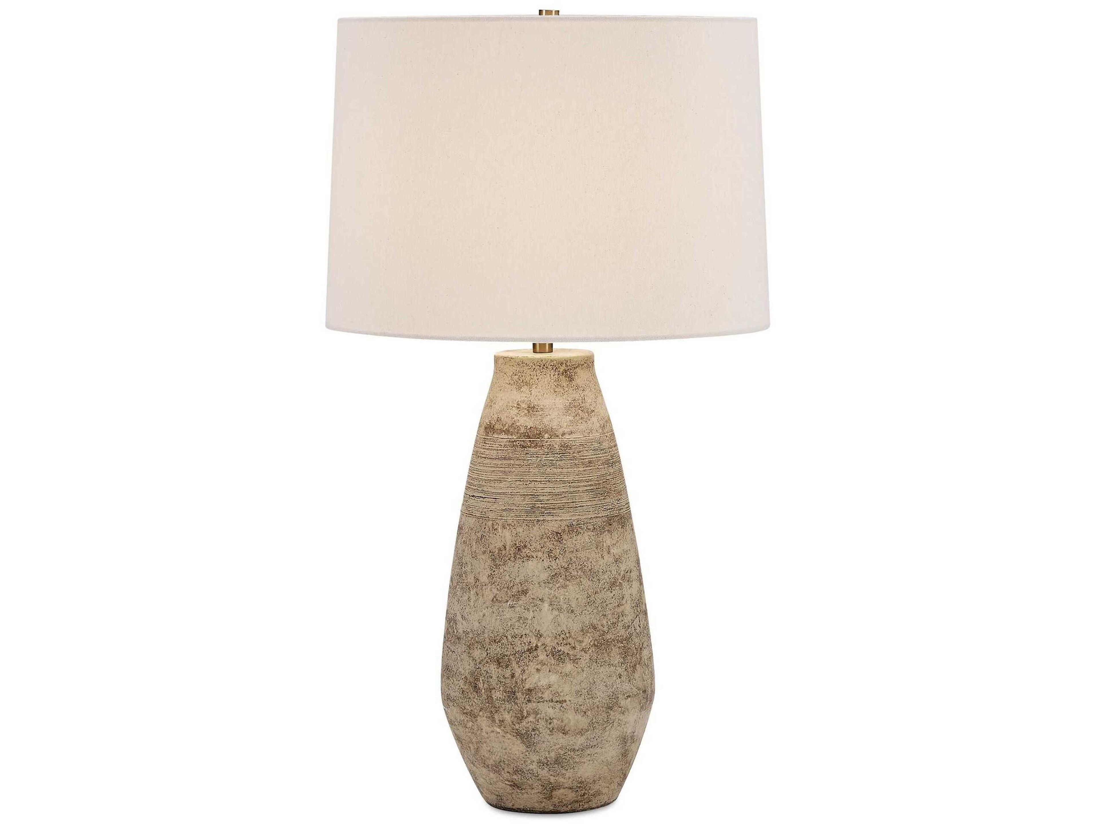Dunford Aged Light Gray Round With Liner Brown Buffet Lamp