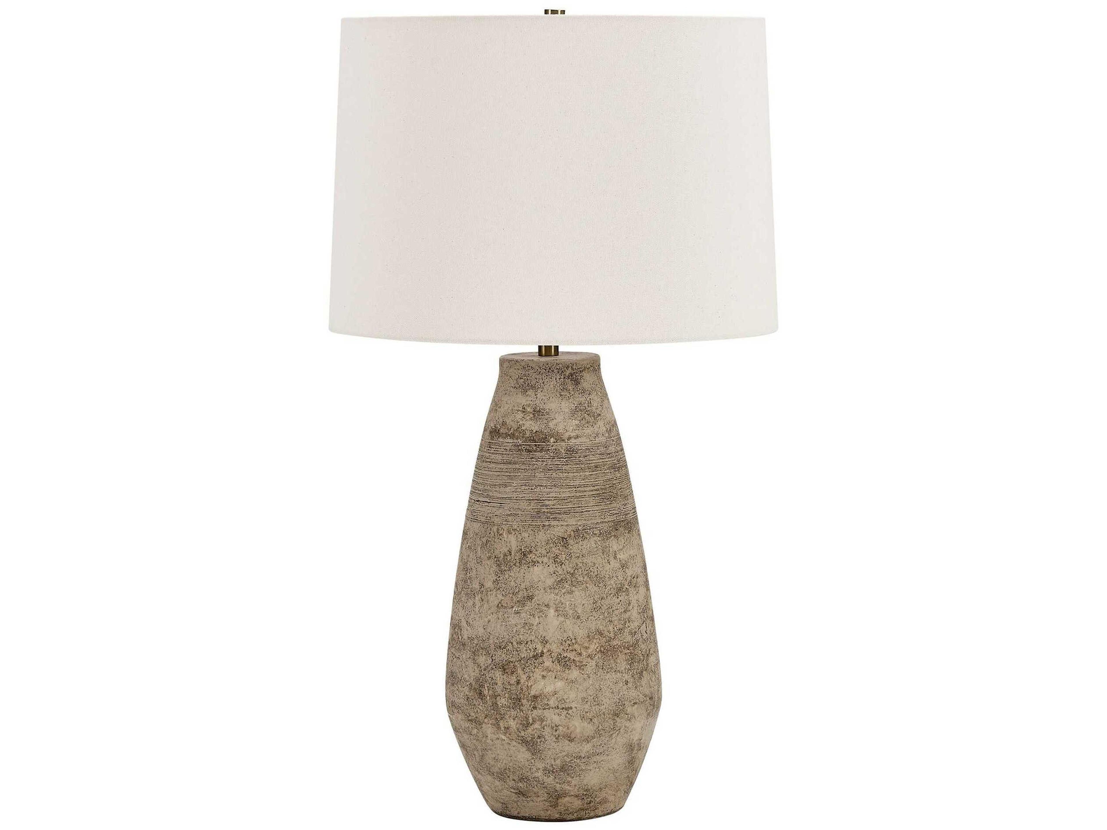Uttermost Dunford Aged Light Gray Round With Liner Brown Buffet Lamp
