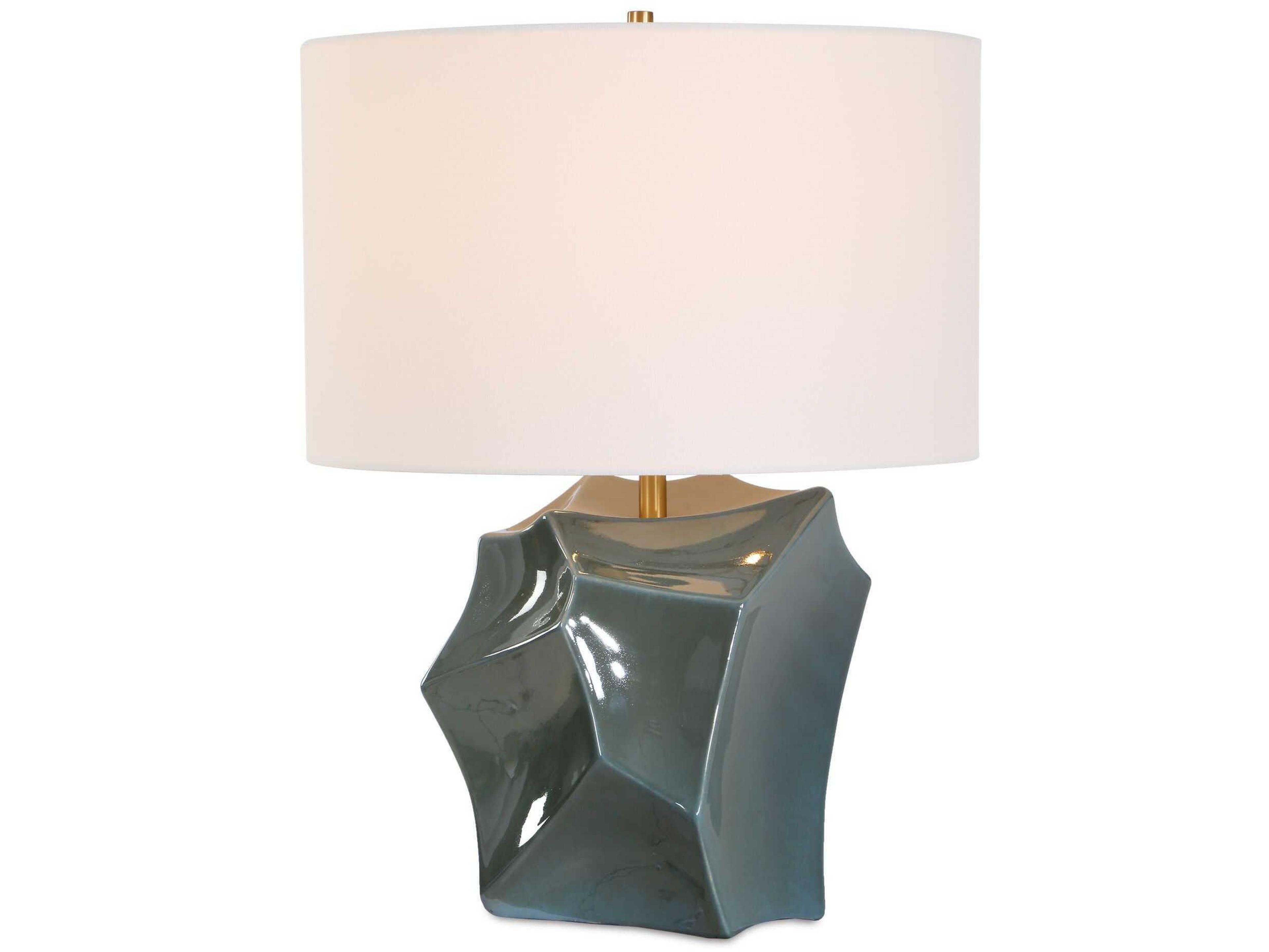 Prisma Dark Teal Round Drum Hardback Blue Buffet Lamp