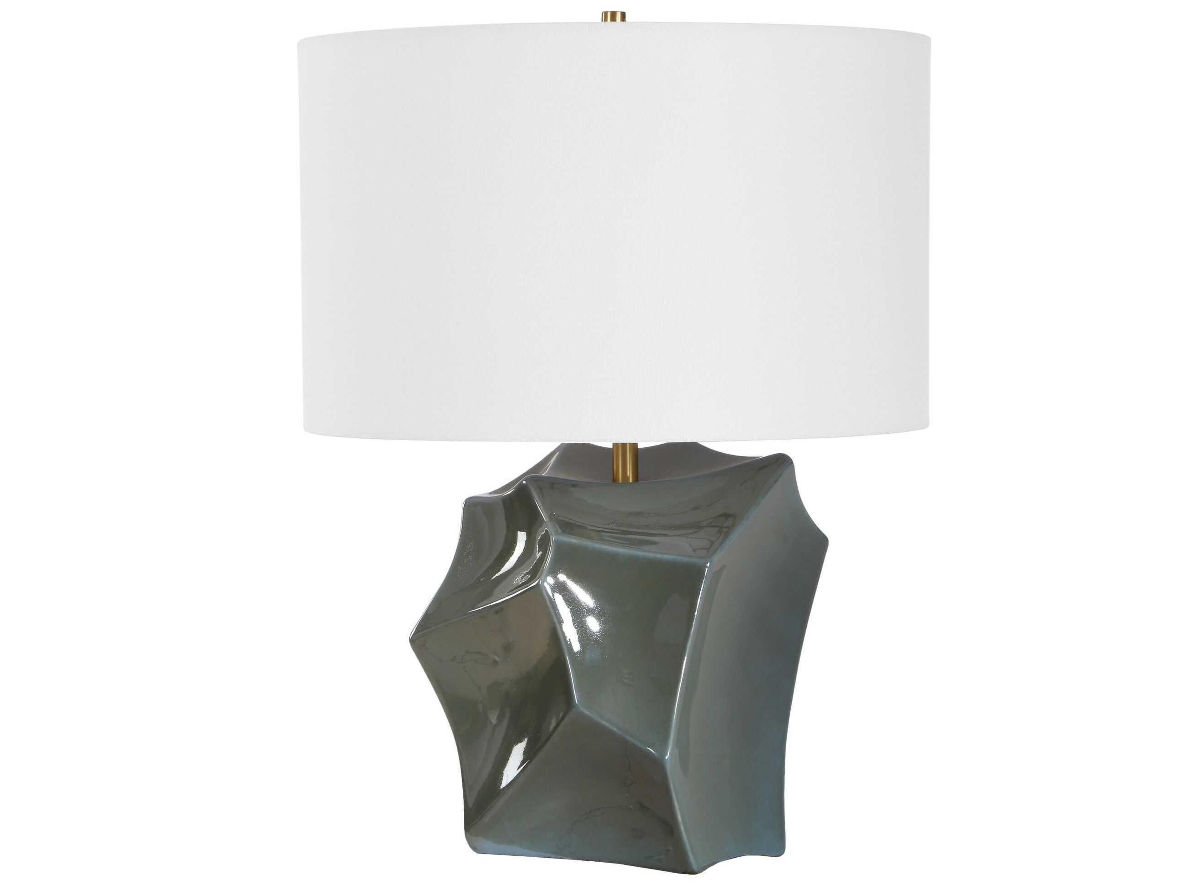 Uttermost Prisma Dark Teal Round Drum Hardback Blue Buffet Lamp