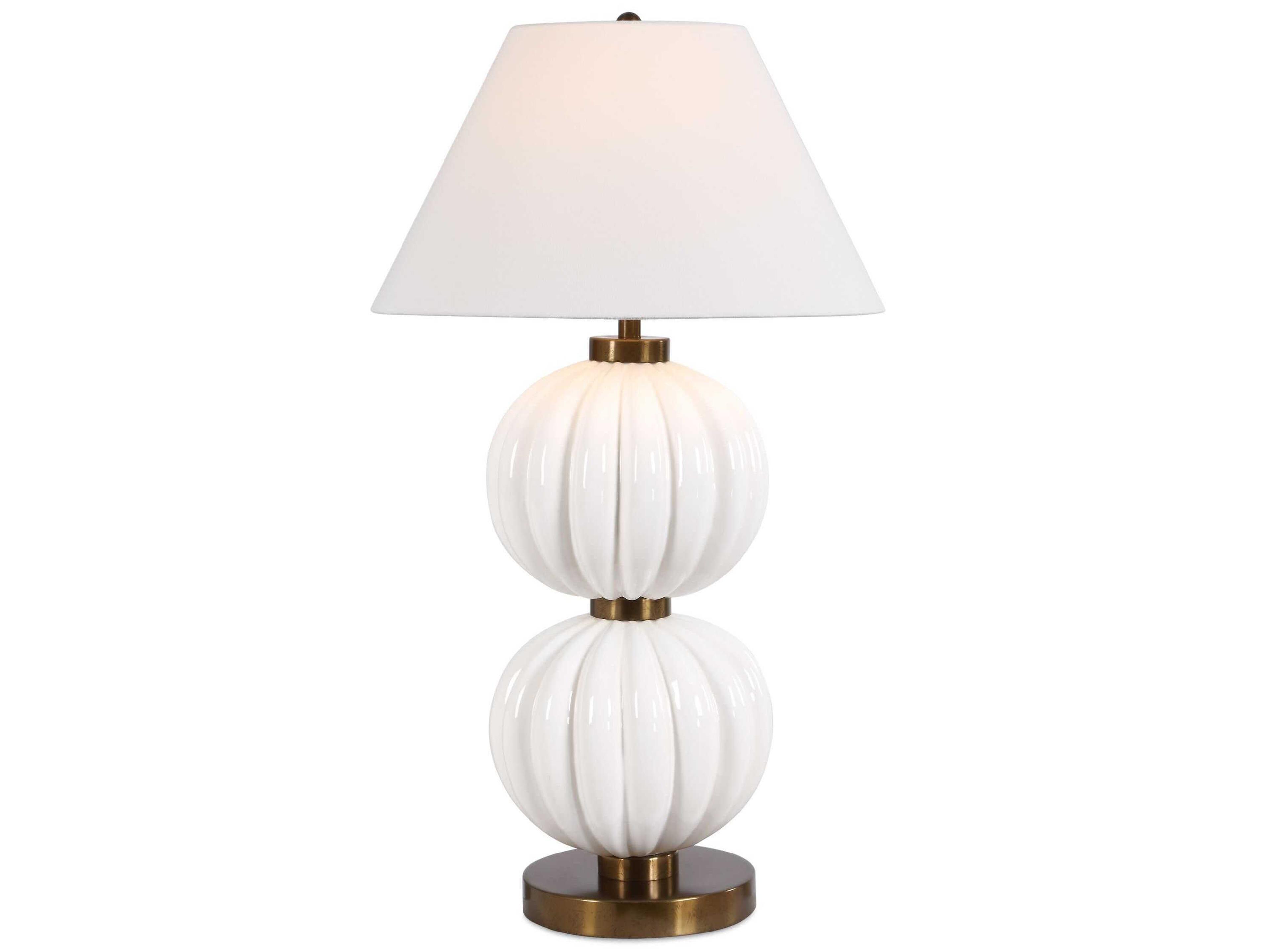 Irena Glossy White Round Drum Hardback Buffet Lamp