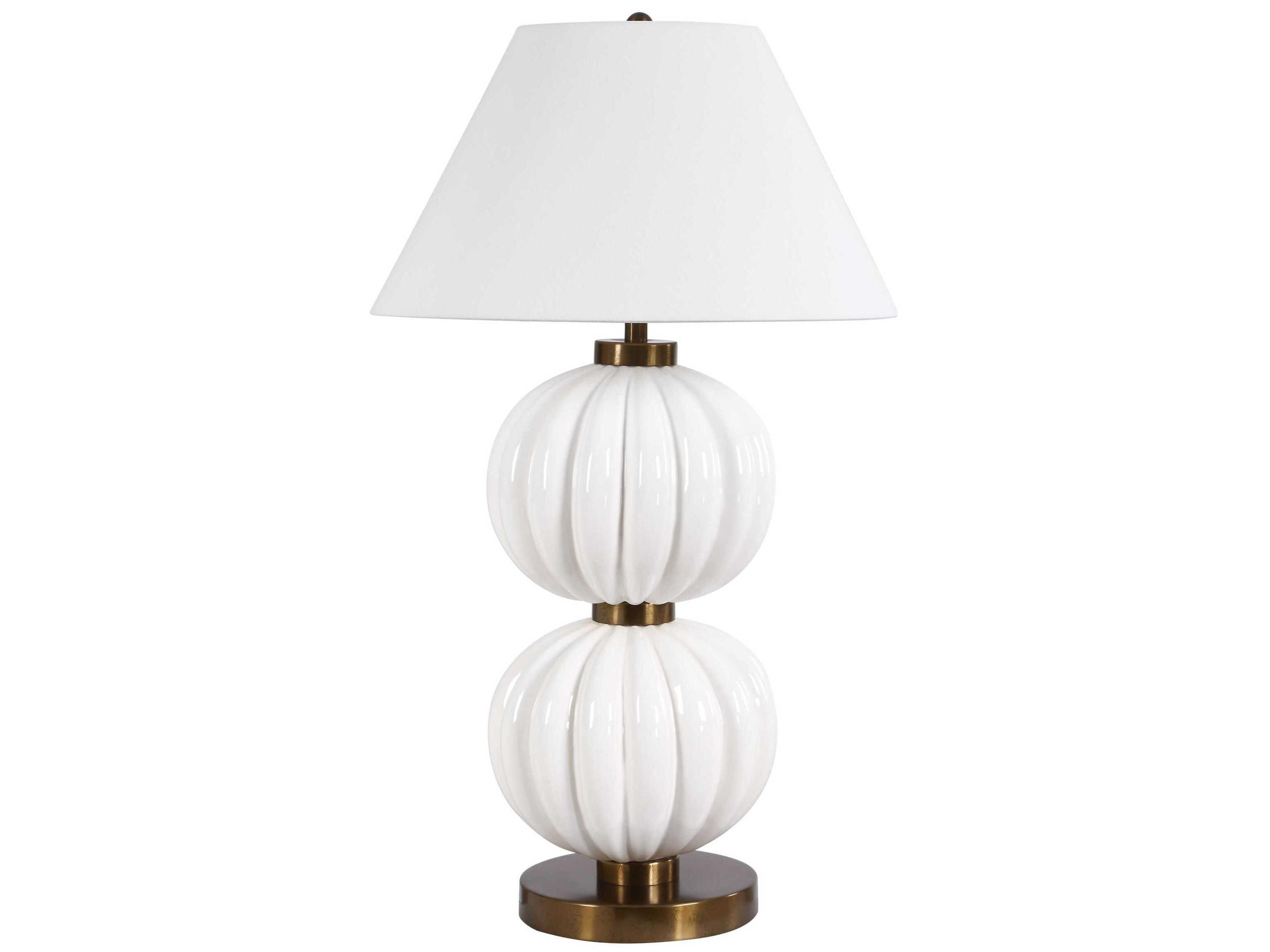 Uttermost Irena Glossy White Round Drum Hardback Buffet Lamp