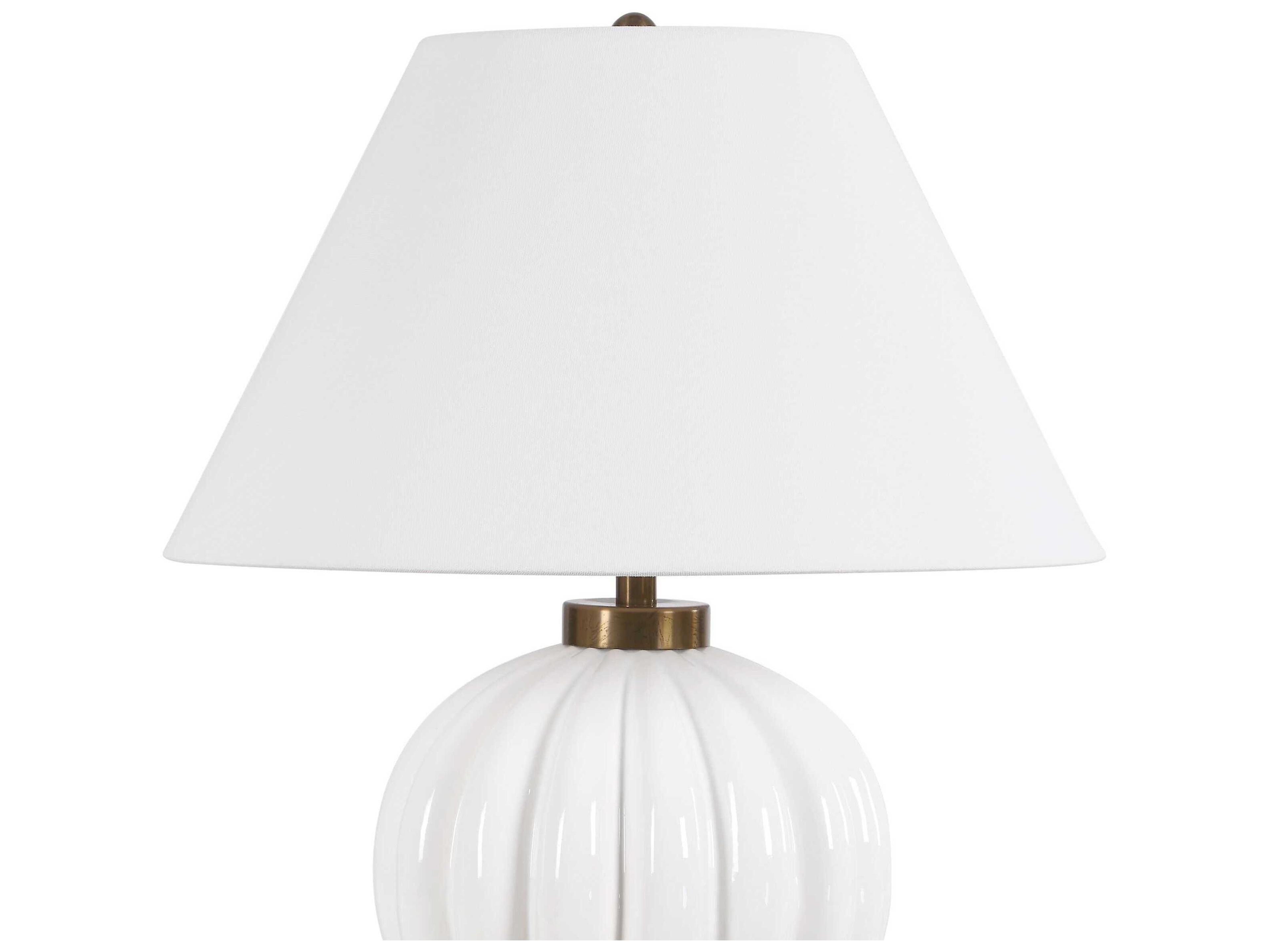 Uttermost Irena Glossy White Round Drum Hardback Buffet Lamp