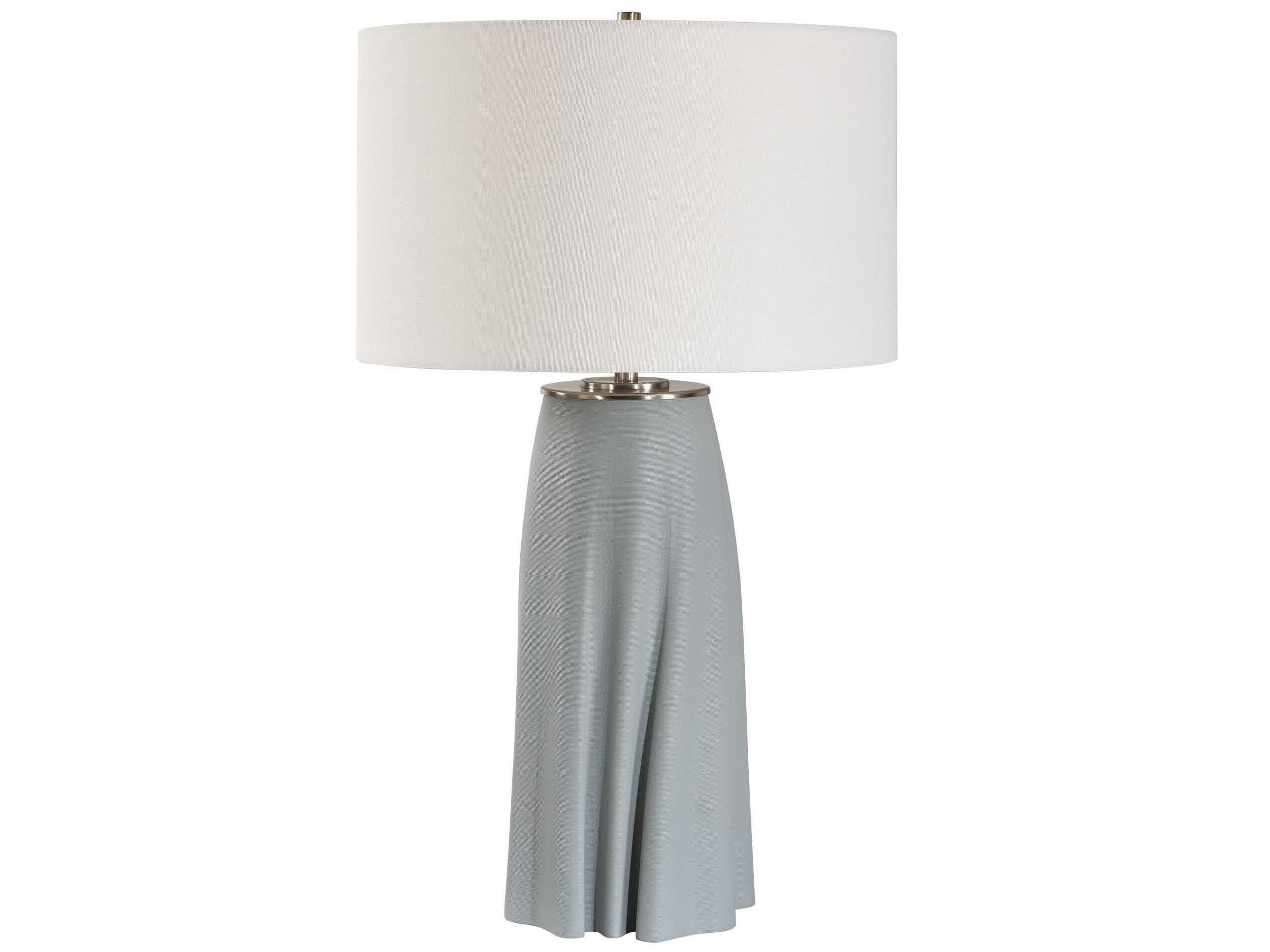 Uttermost Cover Up Muted Light Blue Drum Hardback Rolled Edge Buffet Lamp