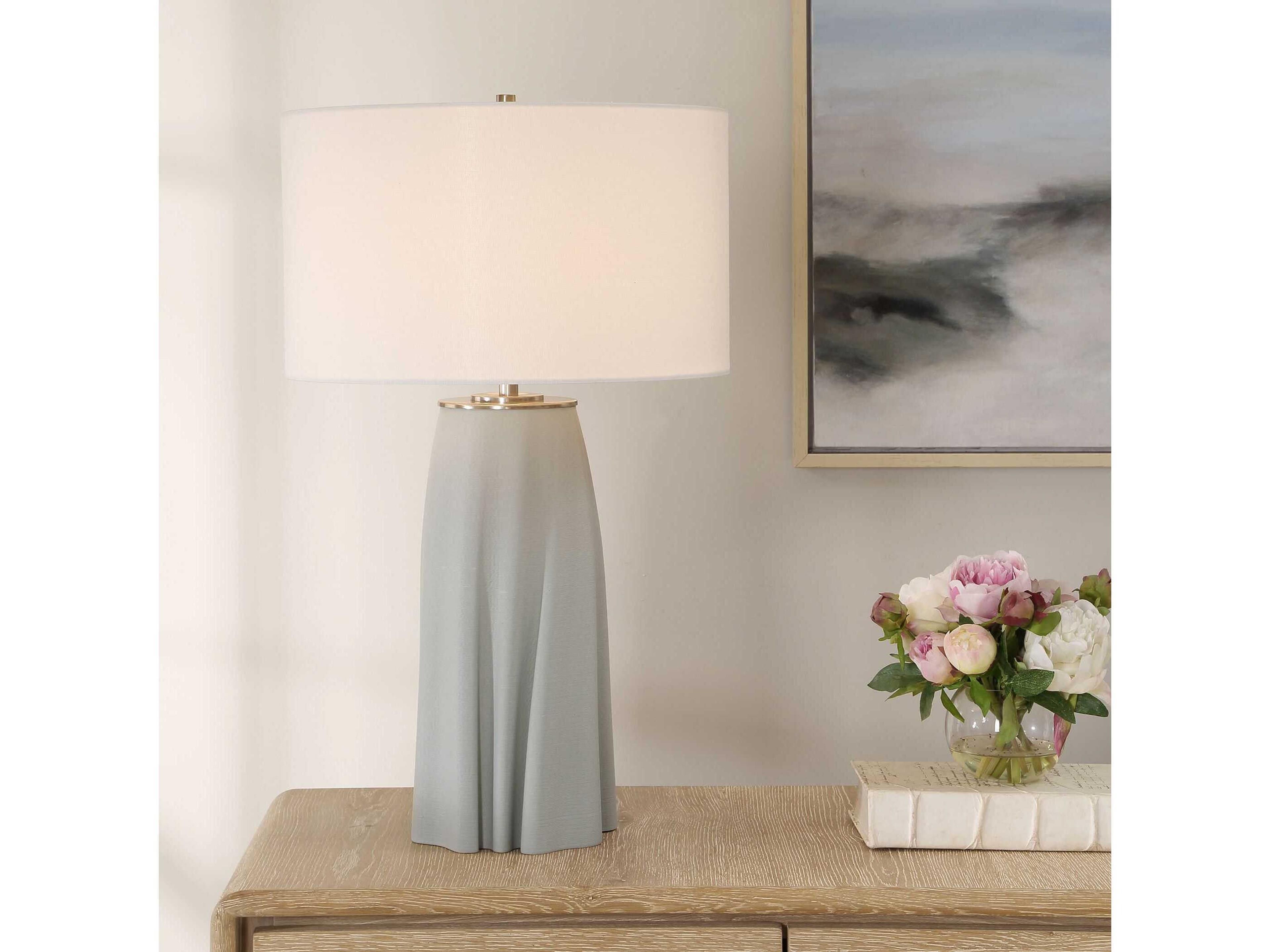 Uttermost Cover Up Muted Light Blue Drum Hardback Rolled Edge Buffet Lamp