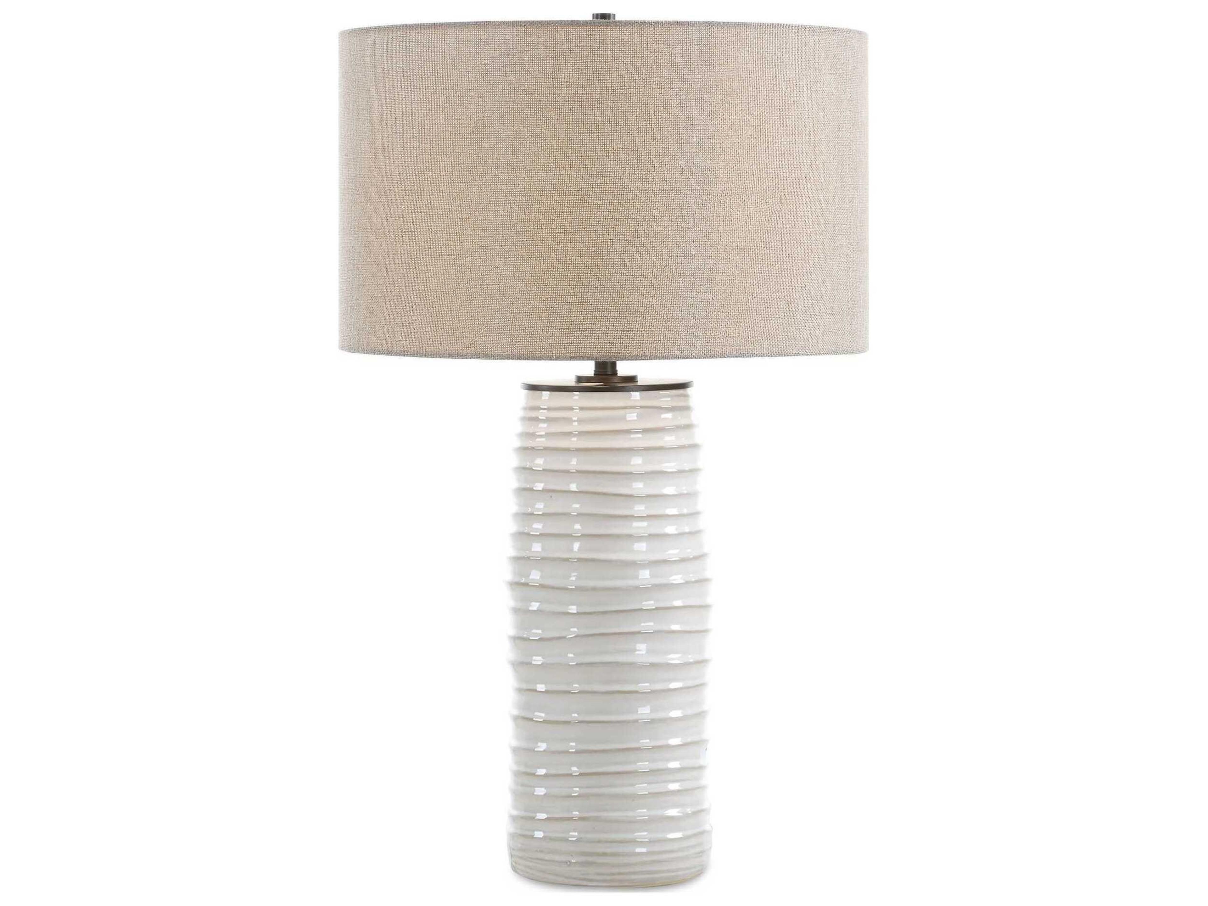 Barat Distressed Warm White Drum Hardback Rolled Edge Black Buffet Lamp