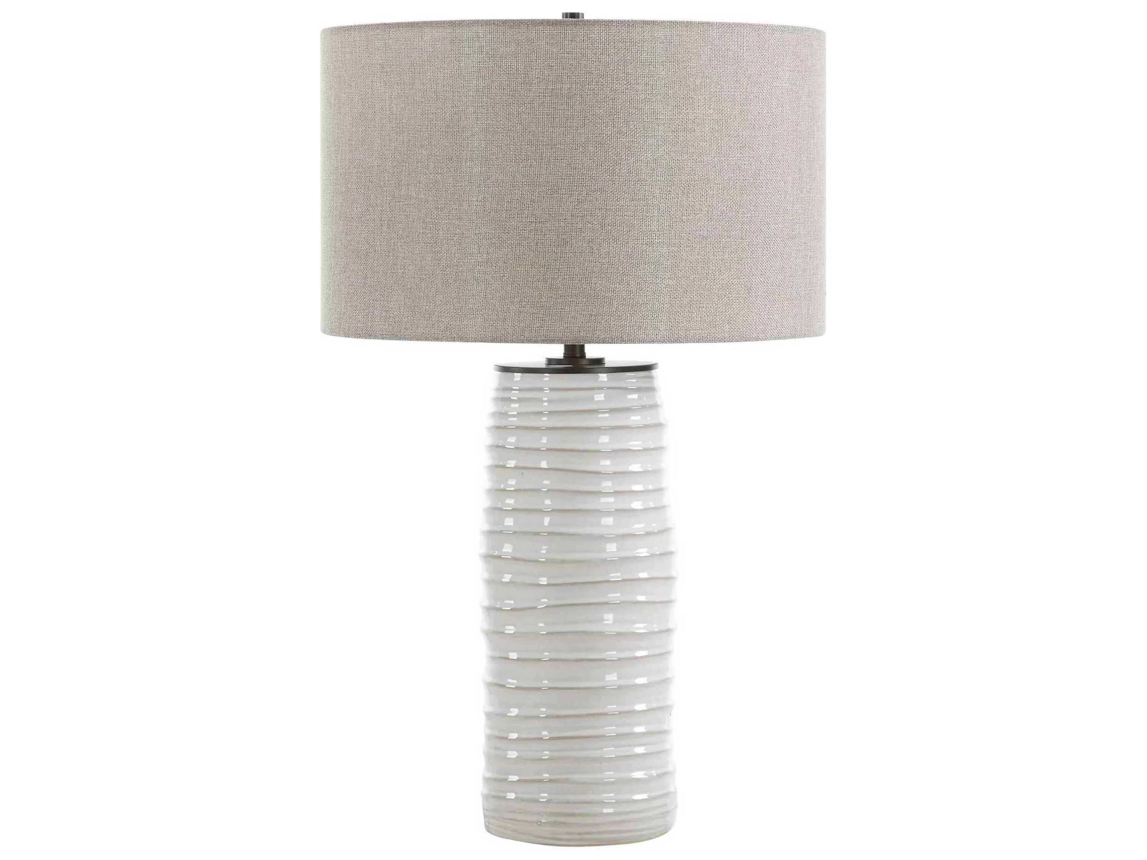 Uttermost Barat Distressed Warm White Drum Hardback Rolled Edge Black Buffet Lamp