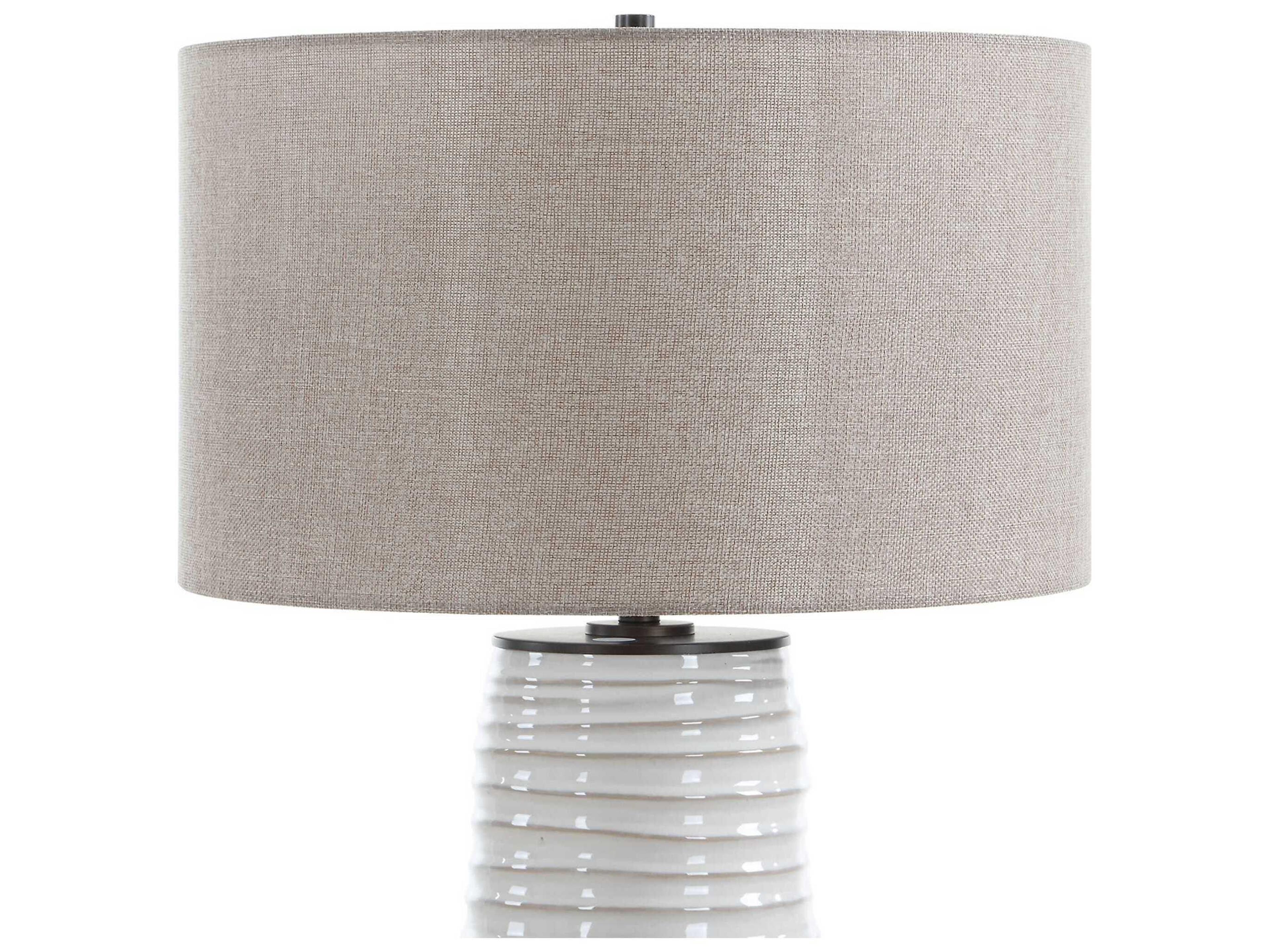 Uttermost Barat Distressed Warm White Drum Hardback Rolled Edge Black Buffet Lamp