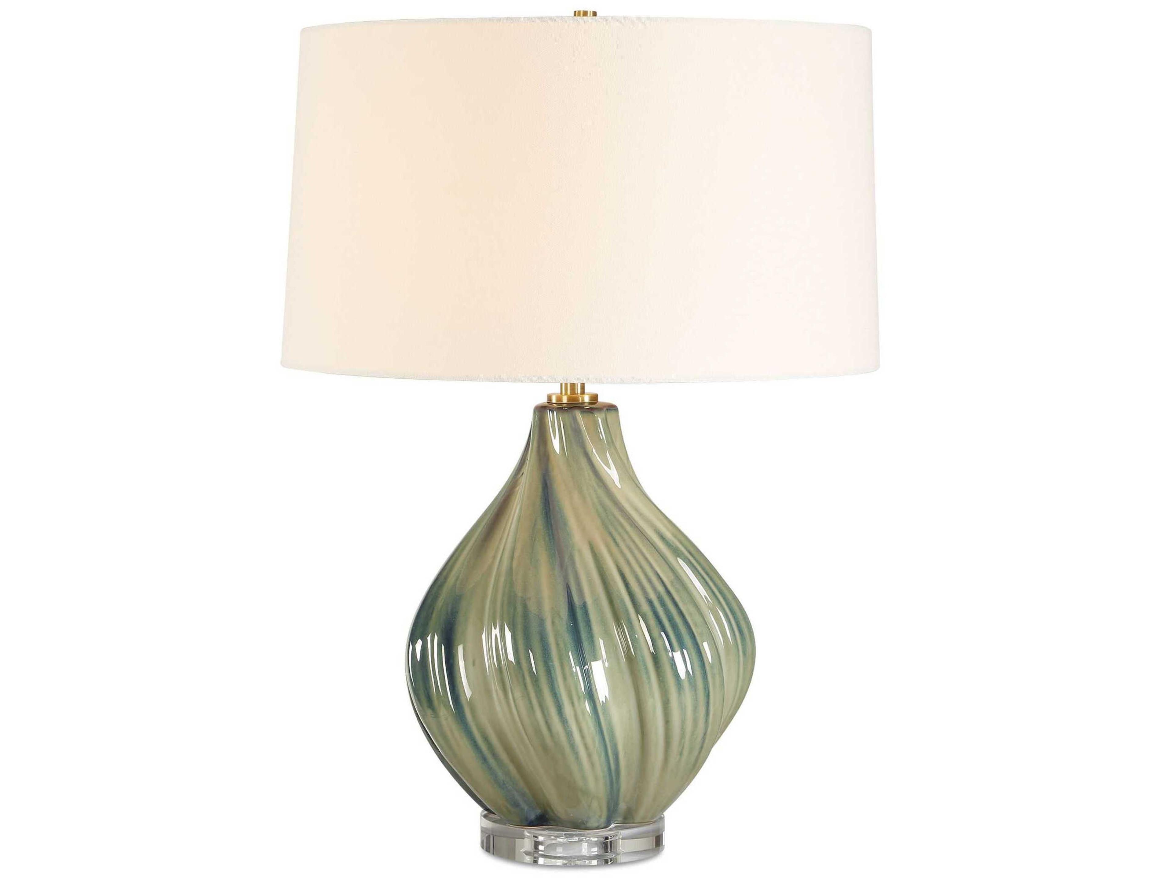 Tausha Muted Green Blue Drum Hardback Rolled Edge Buffet Lamp