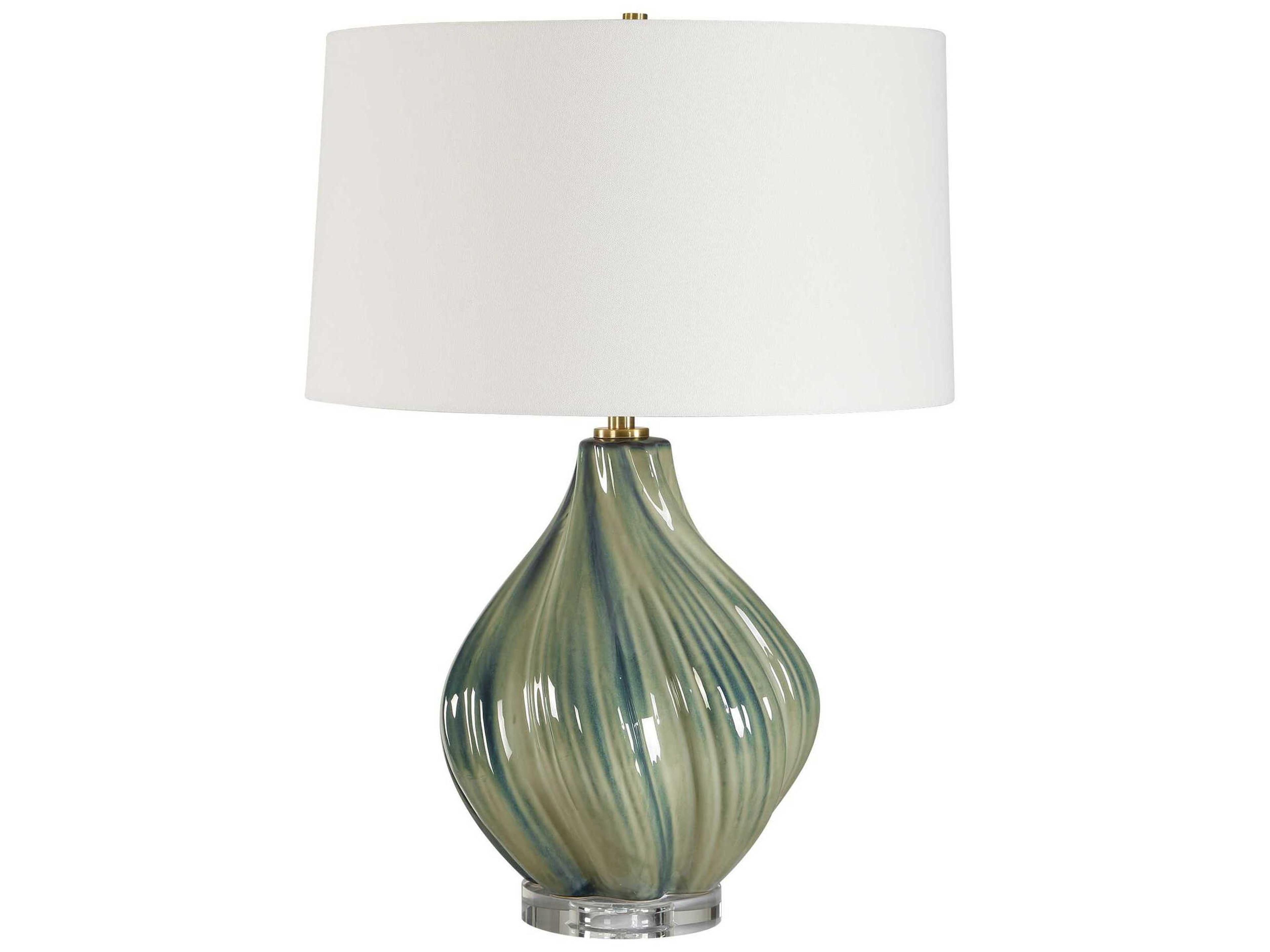 Uttermost Tausha Muted Green Blue Drum Hardback Rolled Edge Buffet Lamp