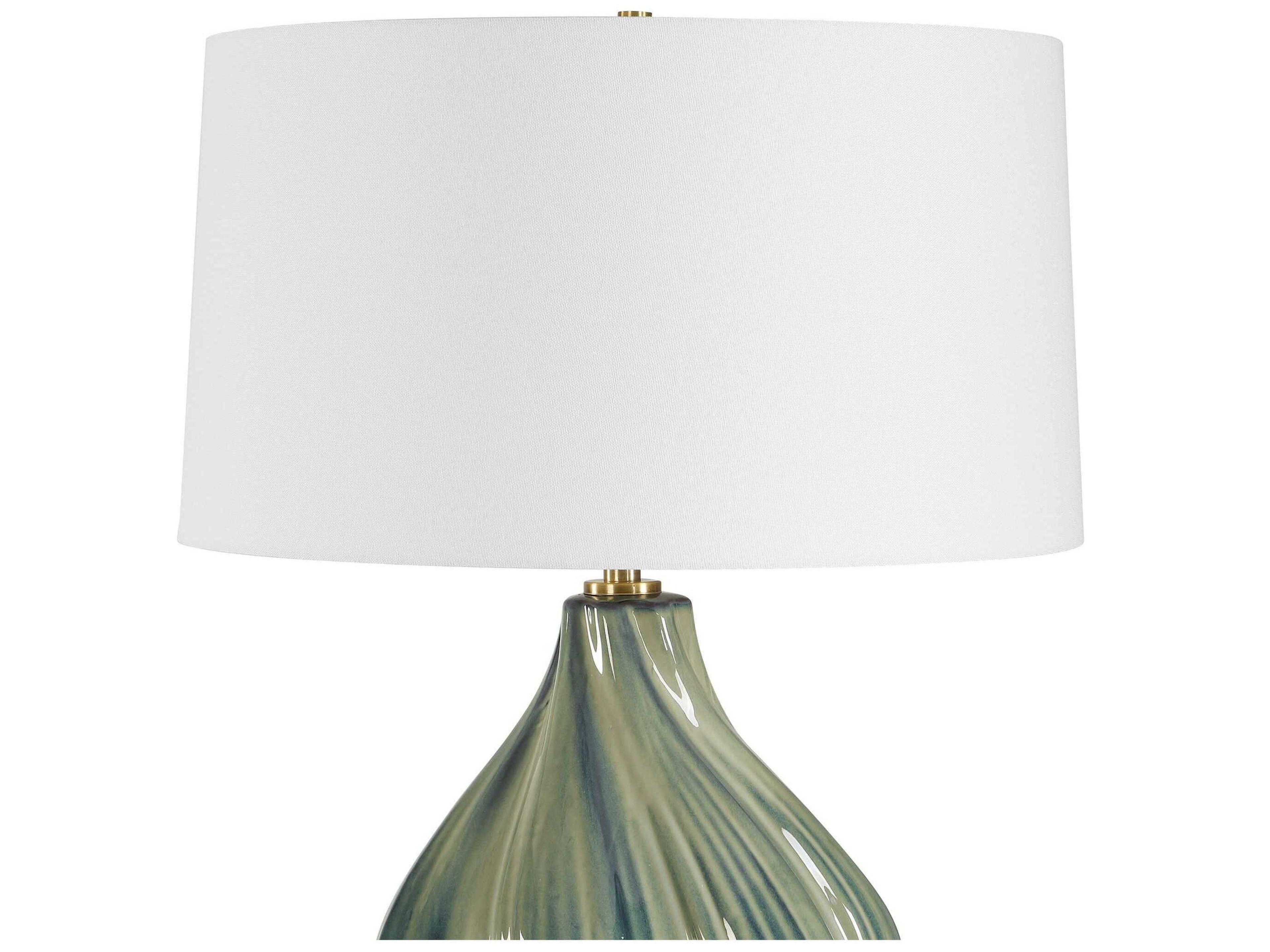 Uttermost Tausha Muted Green Blue Drum Hardback Rolled Edge Buffet Lamp