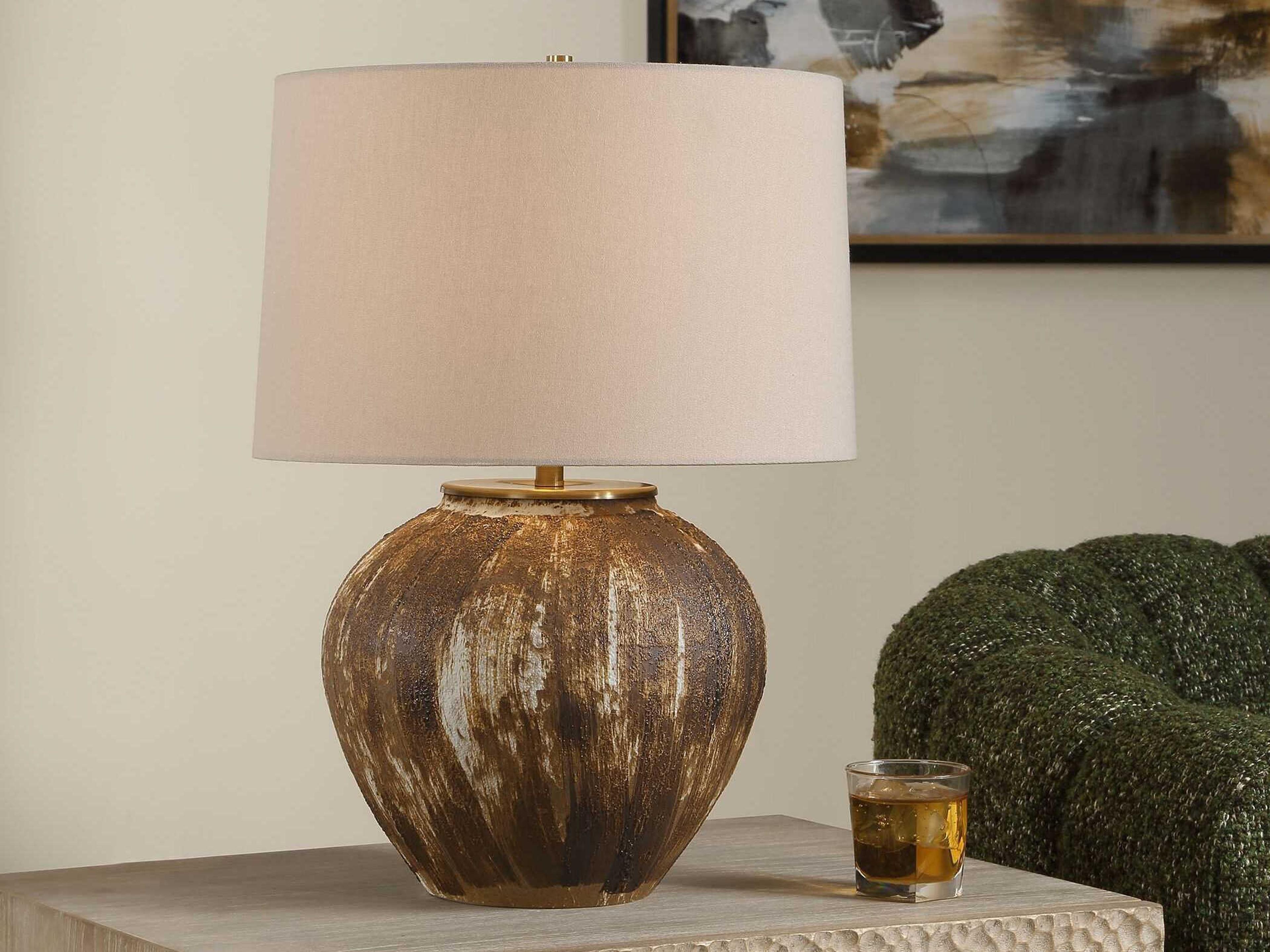 Uttermost McKinley Chocolate Brown Round Hardback Table Lamp
