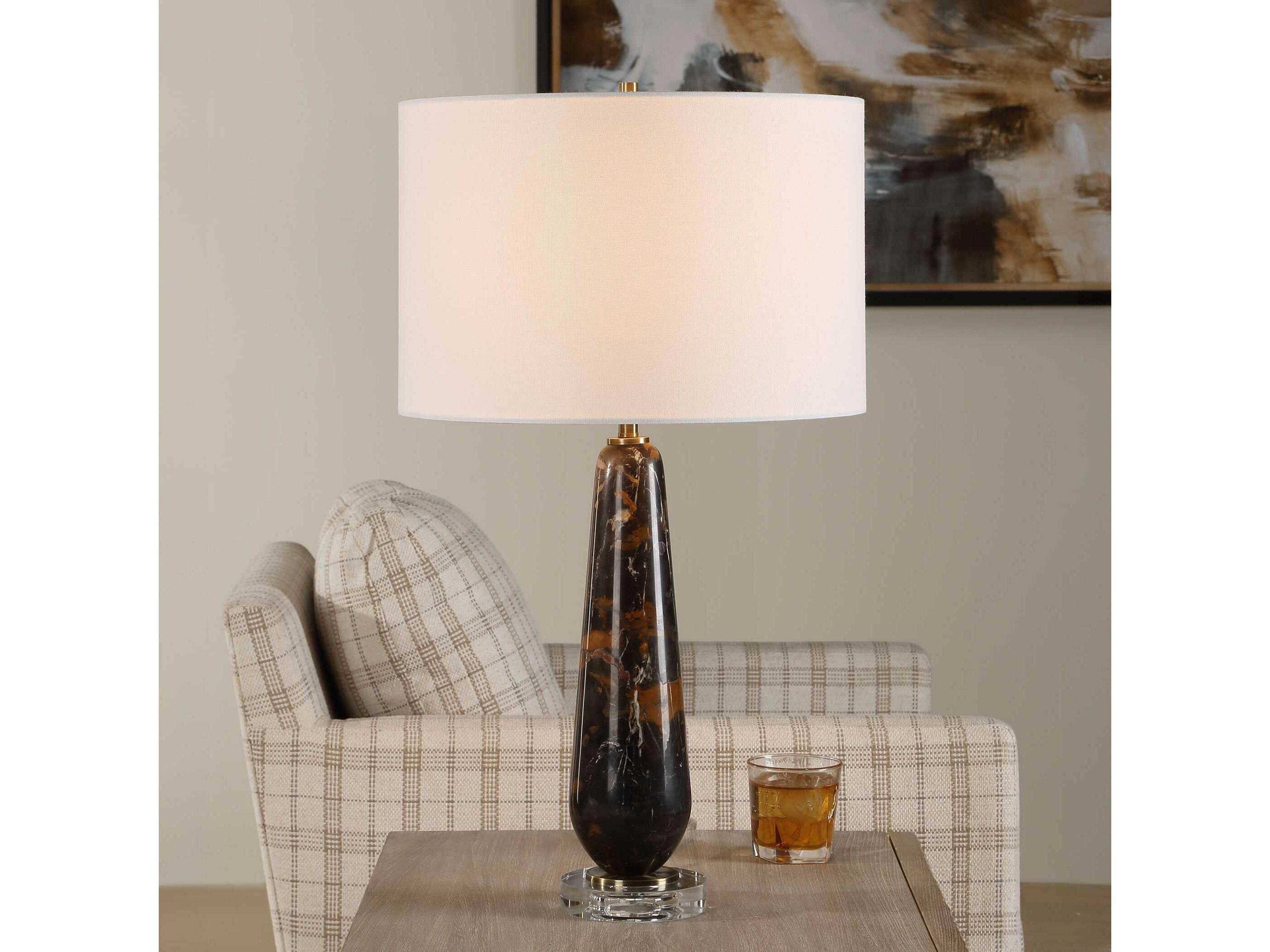 Uttermost Dames Chocolate Brown Round Drum Hardback Black Buffet Lamp