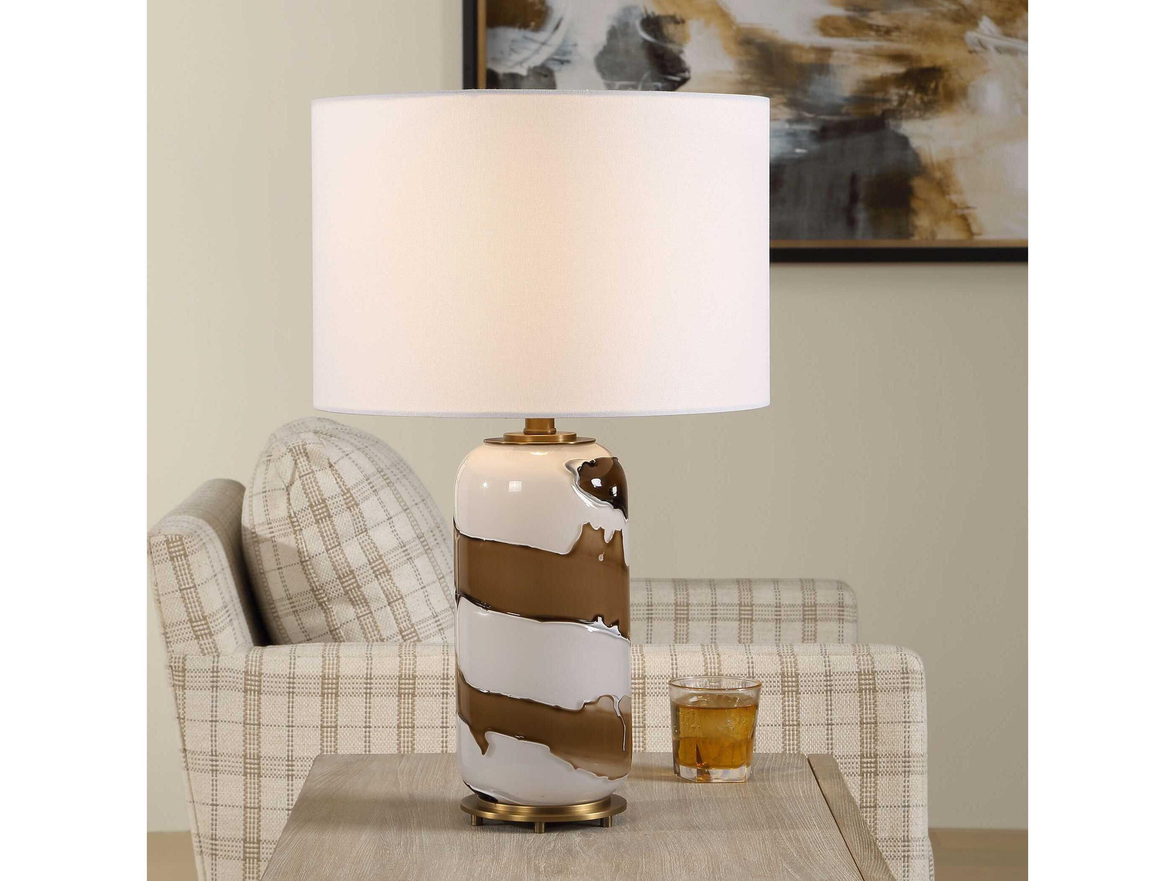 Uttermost Ararat White Brown Round Hardback Buffet Lamp