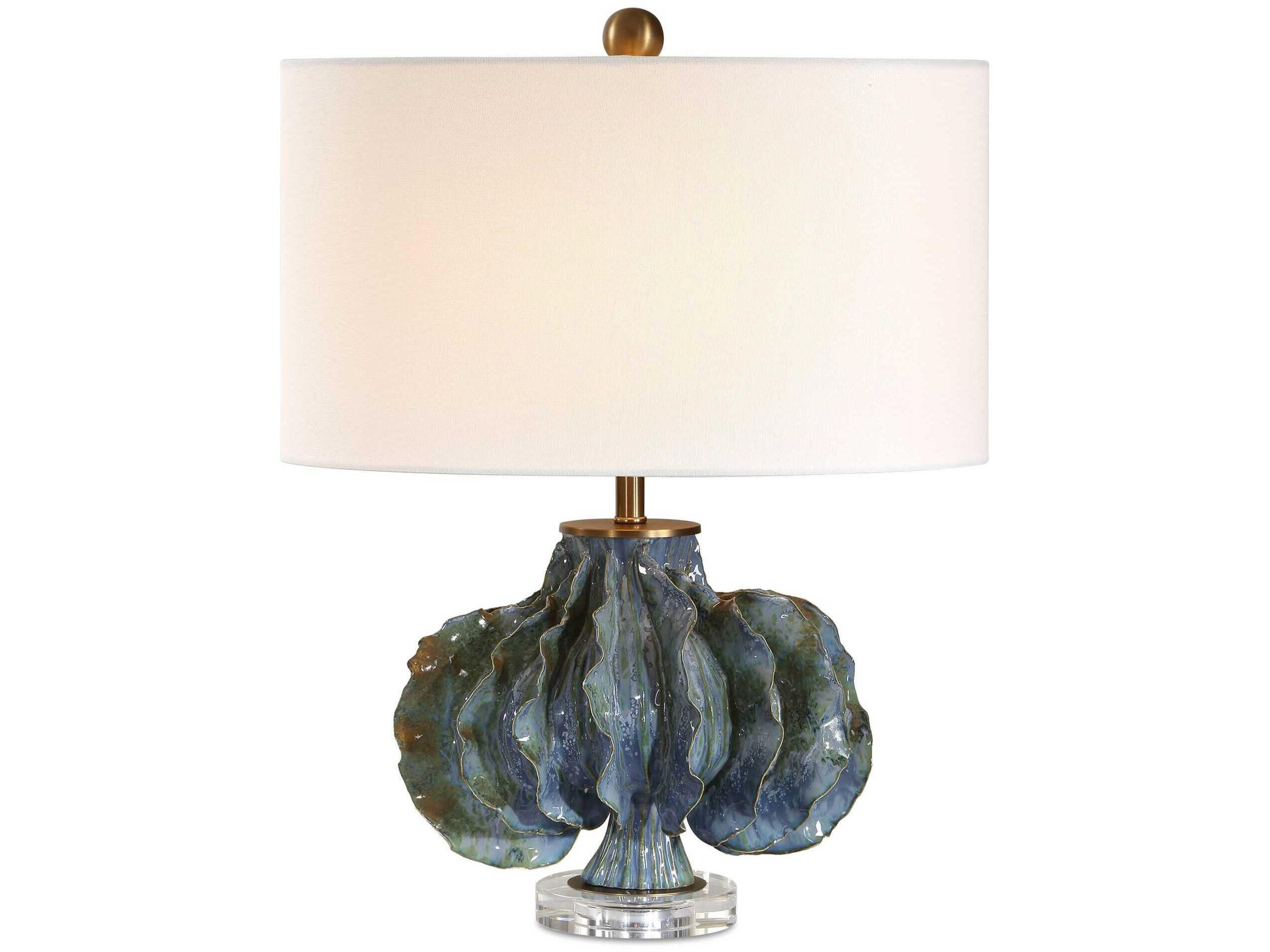 Ruffle Up Blue Green Oval Hardback Table Lamp