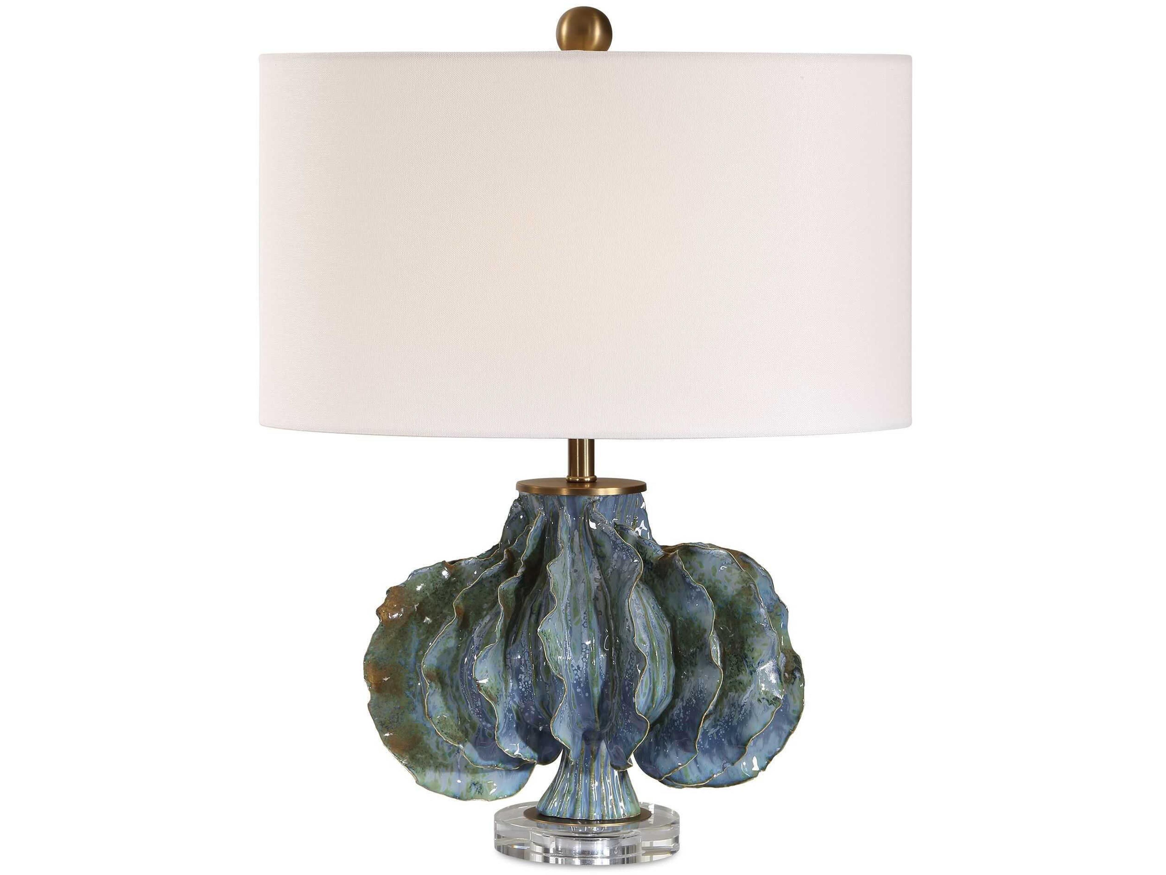 Uttermost Ruffle Up Blue Green Oval Hardback Table Lamp
