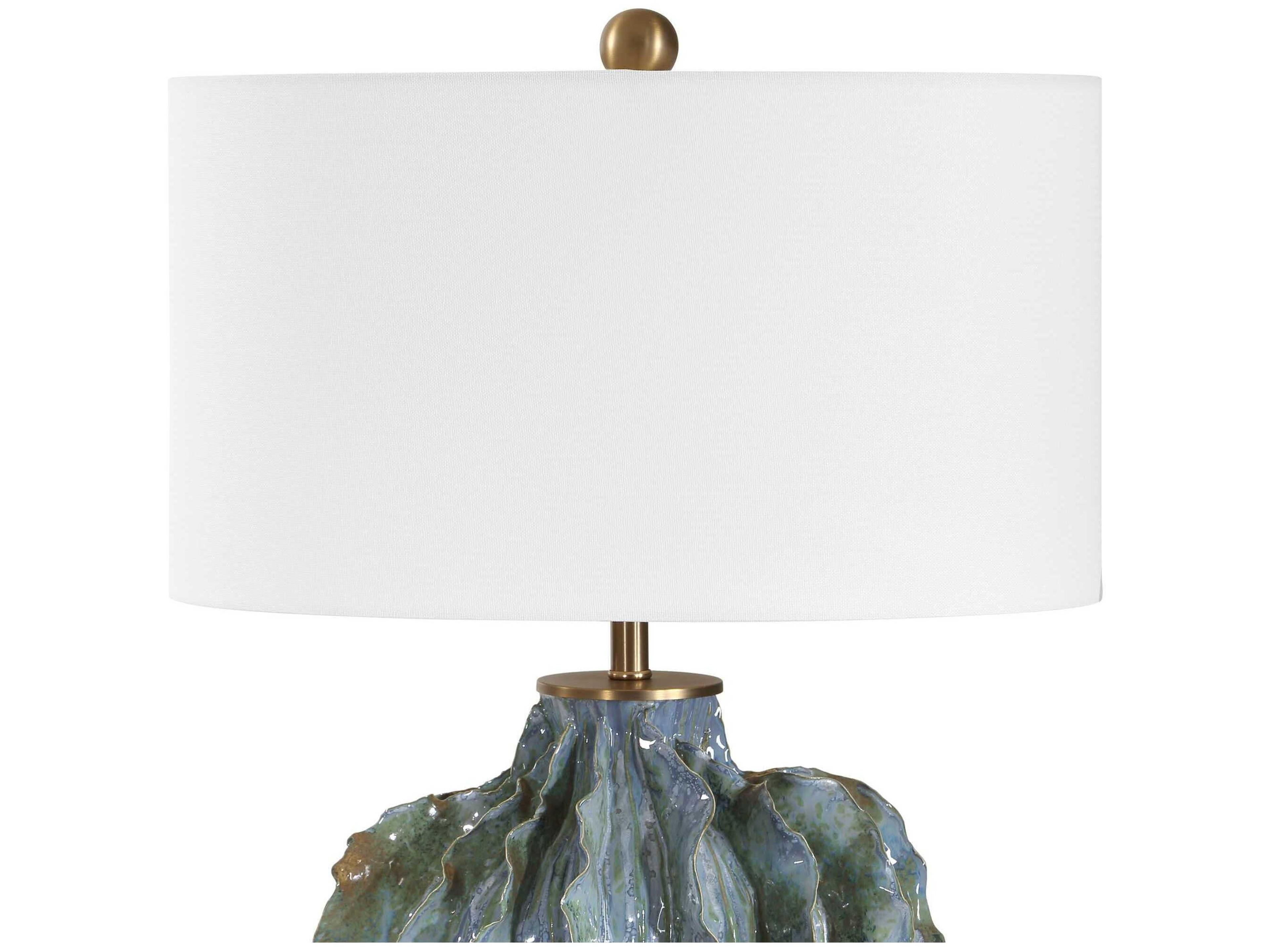 Uttermost Ruffle Up Blue Green Oval Hardback Table Lamp