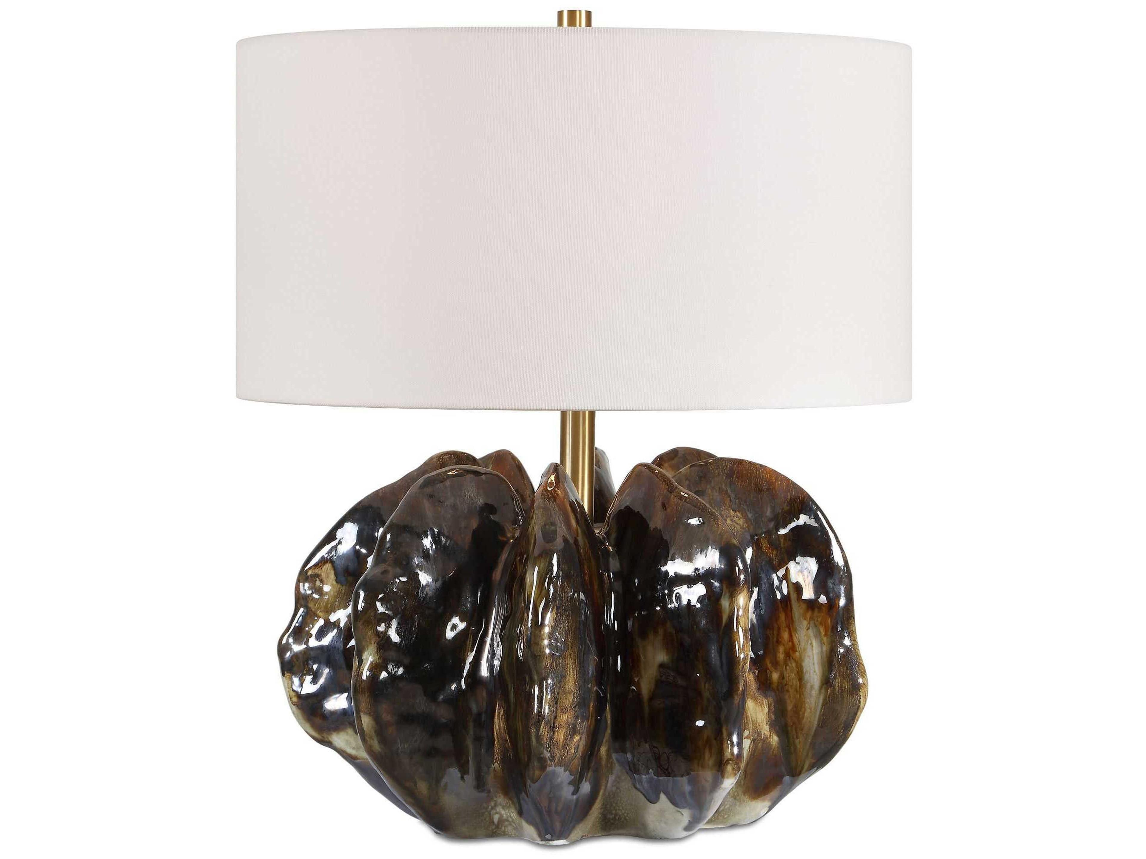 Jaudon Chocolate Brown Round Drum Hardback Table Lamp