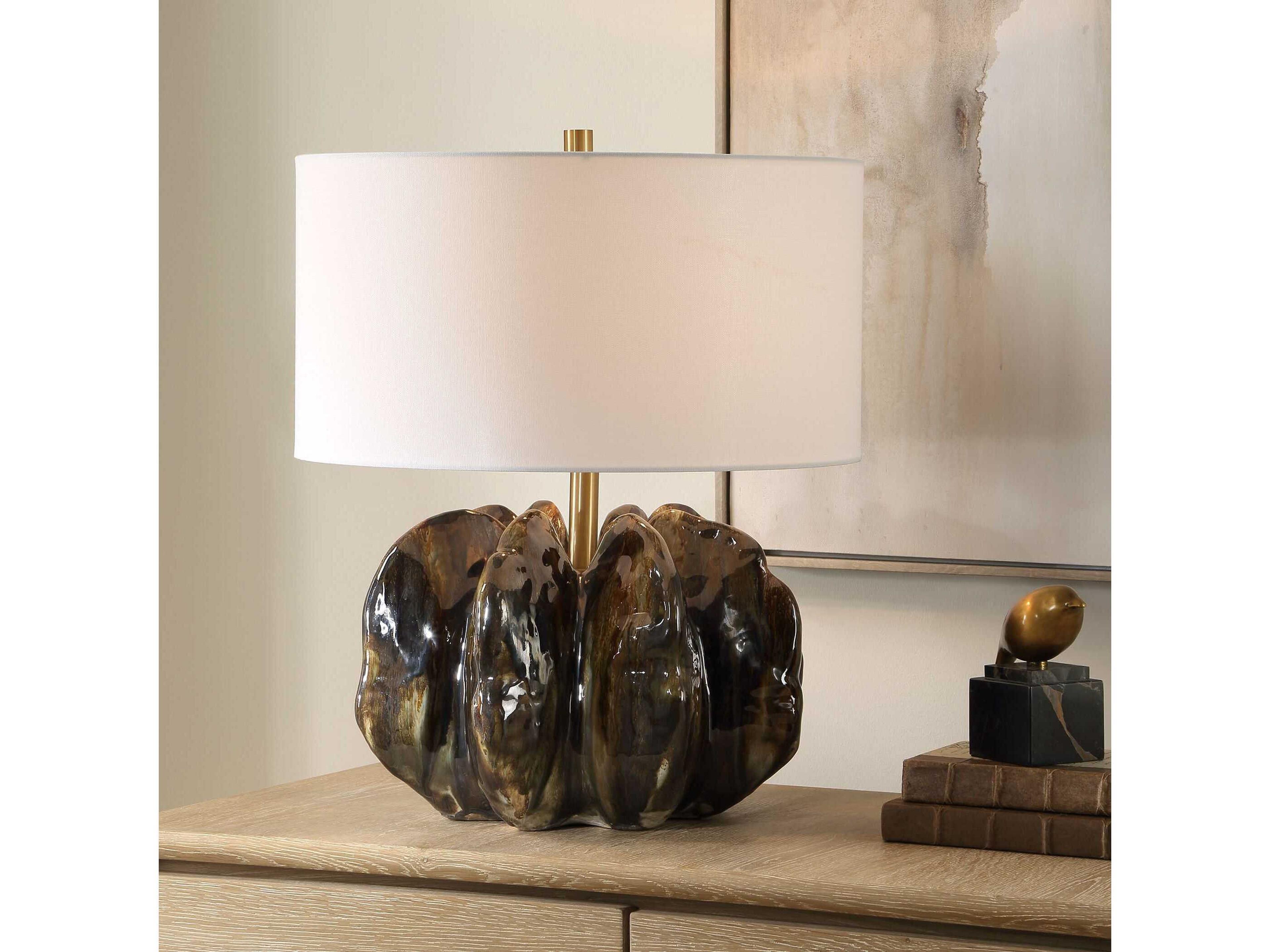 Uttermost Jaudon Chocolate Brown Round Drum Hardback Table Lamp