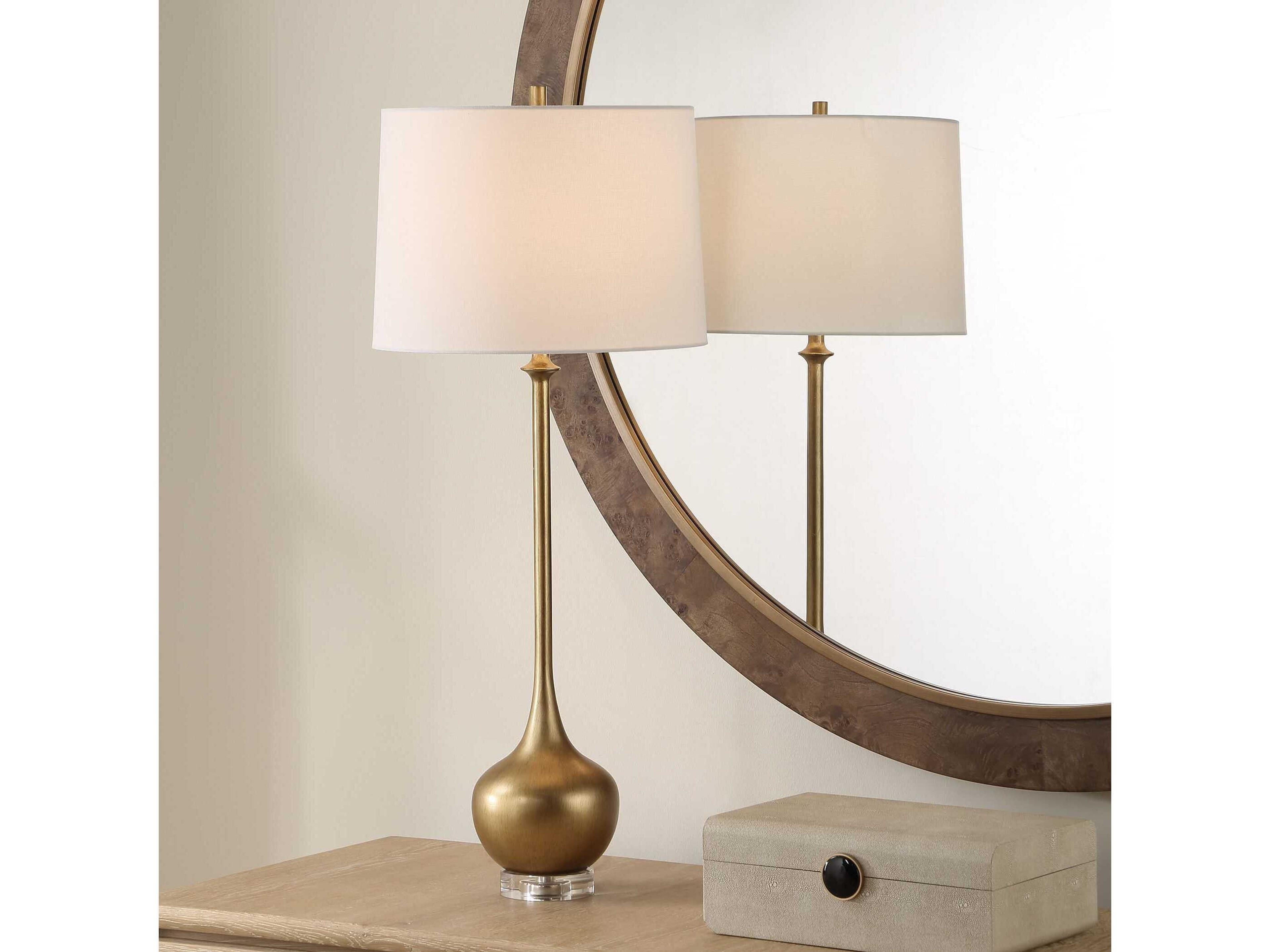 Uttermost Good As Gold Brushed Antique Taper Hardback Brass Buffet Lamp