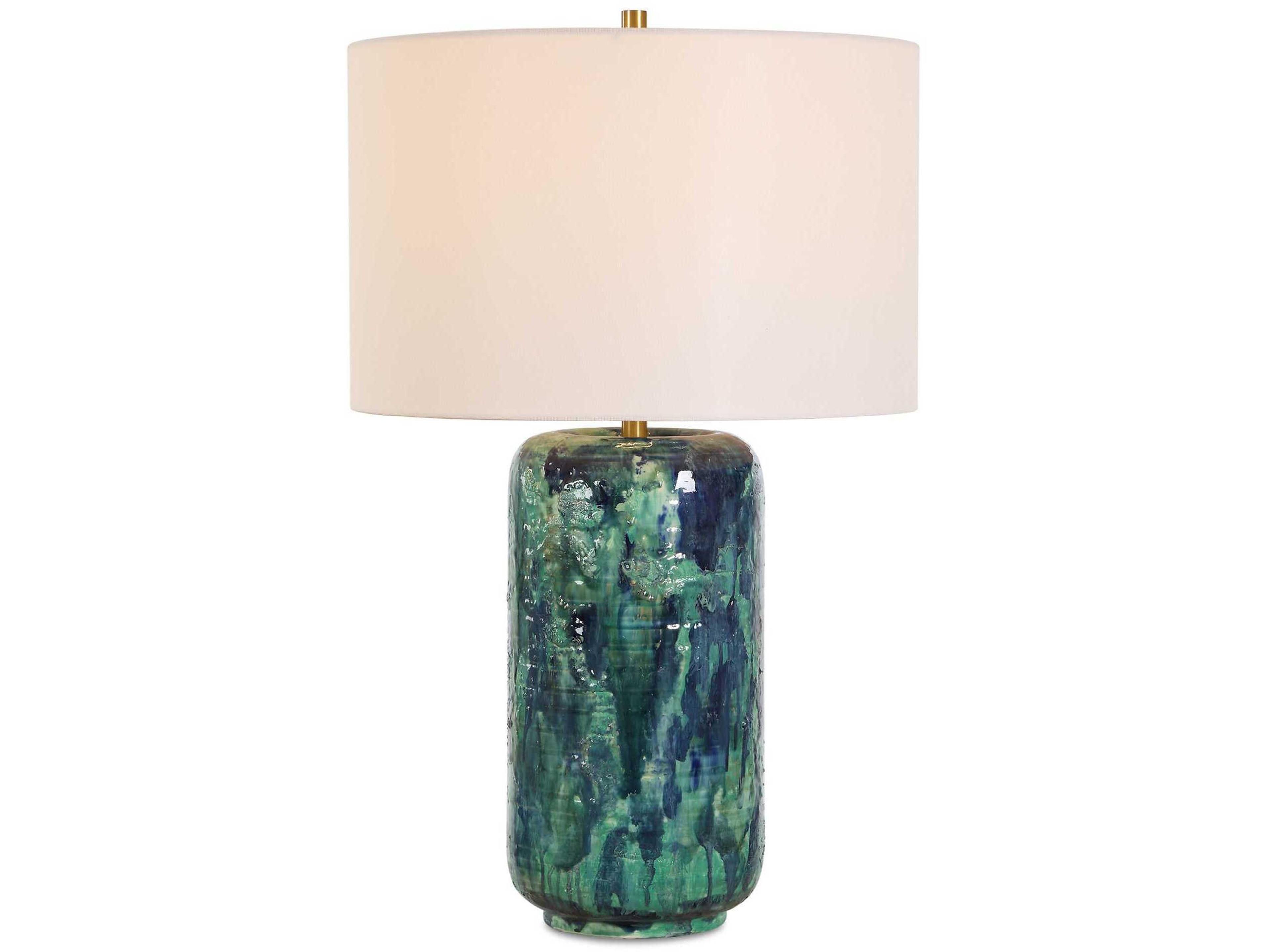 Out Of The Blue Green Round Drum Hardback Buffet Lamp