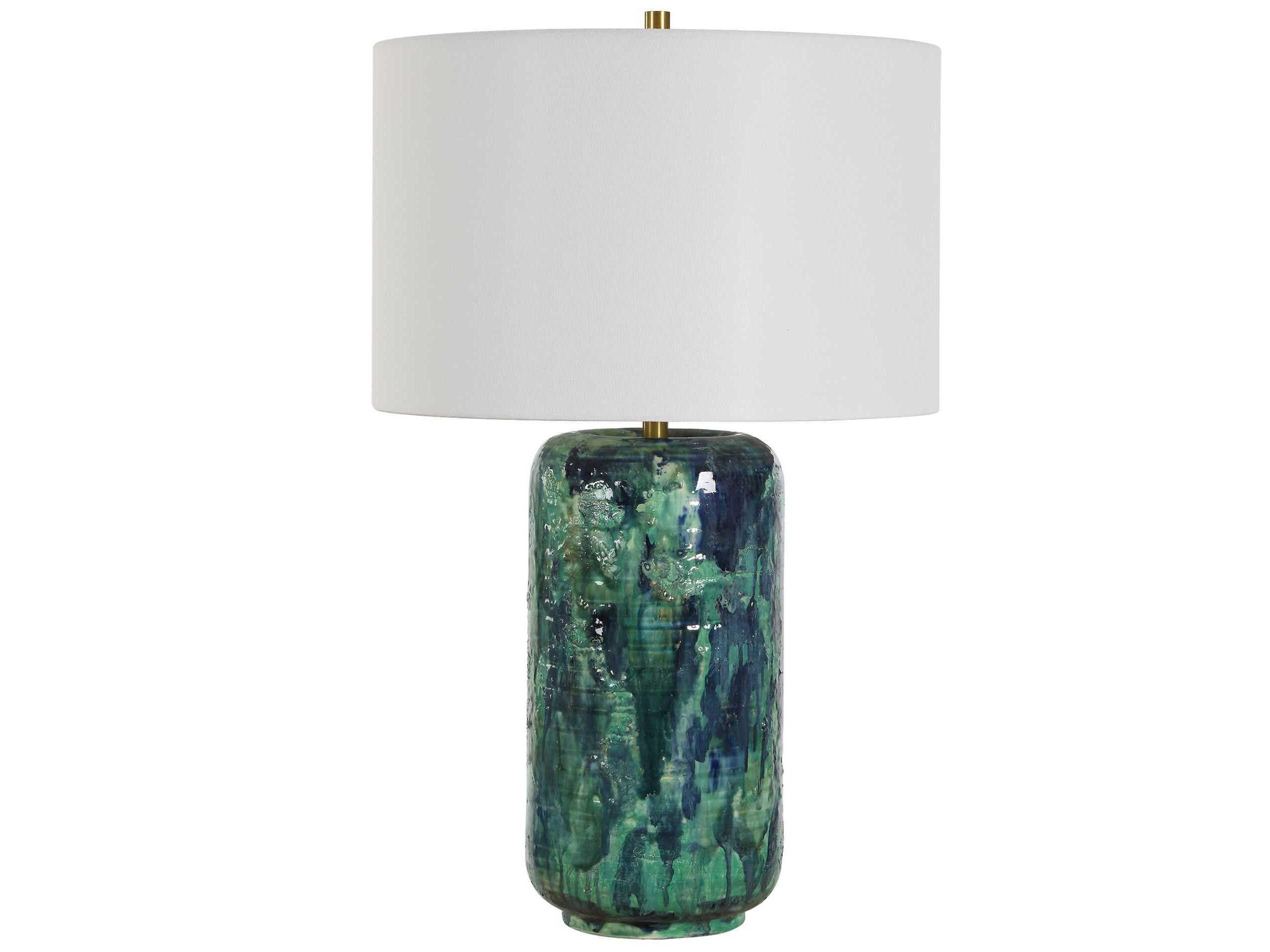 Uttermost Out Of The Blue Green Round Drum Hardback Buffet Lamp