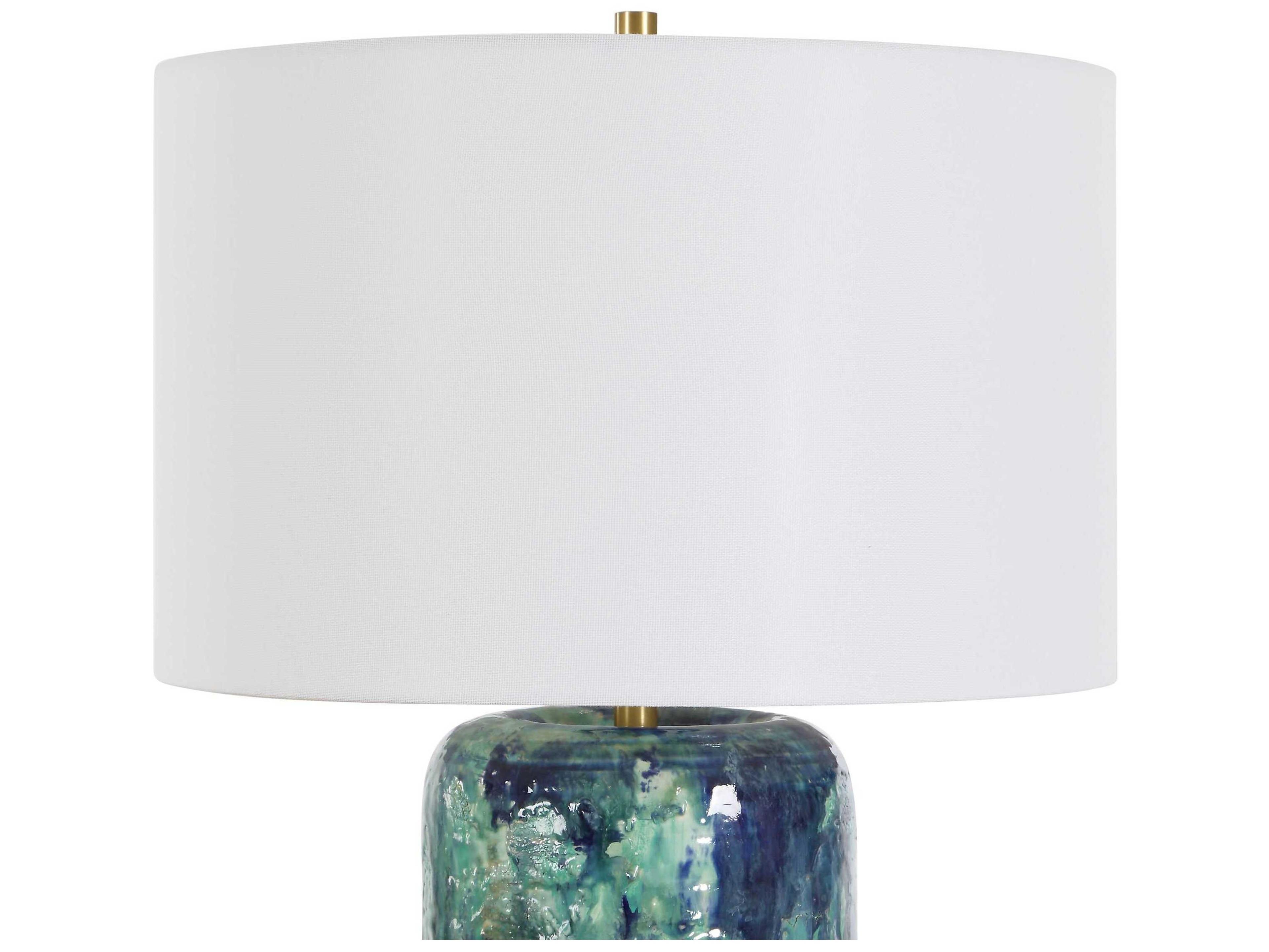 Uttermost Out Of The Blue Green Round Drum Hardback Buffet Lamp
