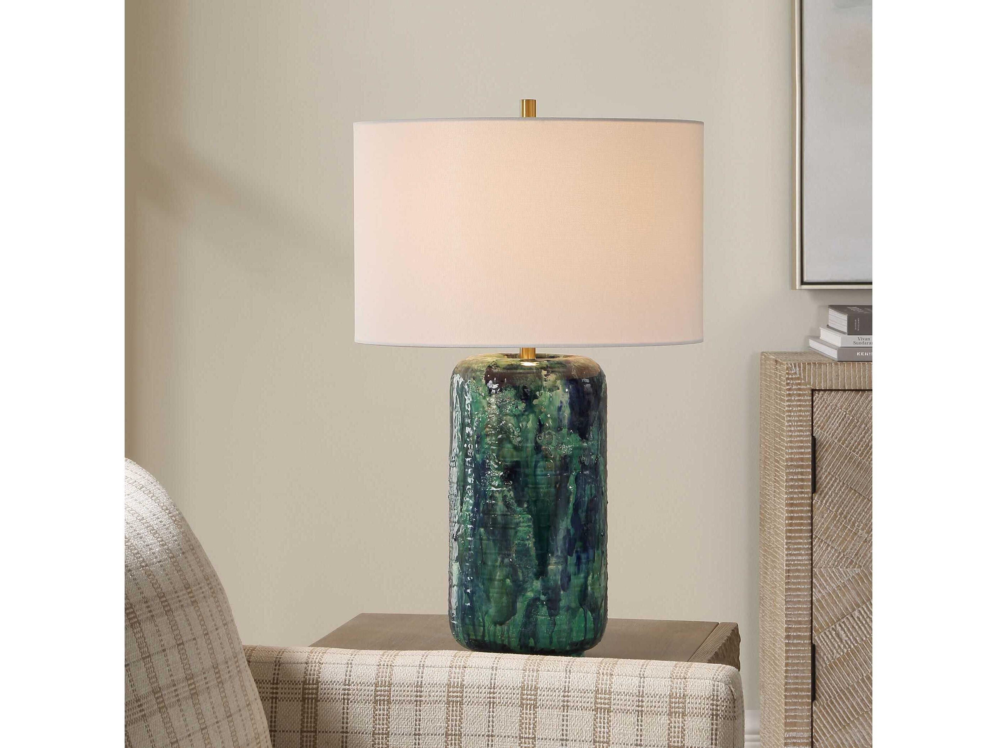 Uttermost Out Of The Blue Green Round Drum Hardback Buffet Lamp